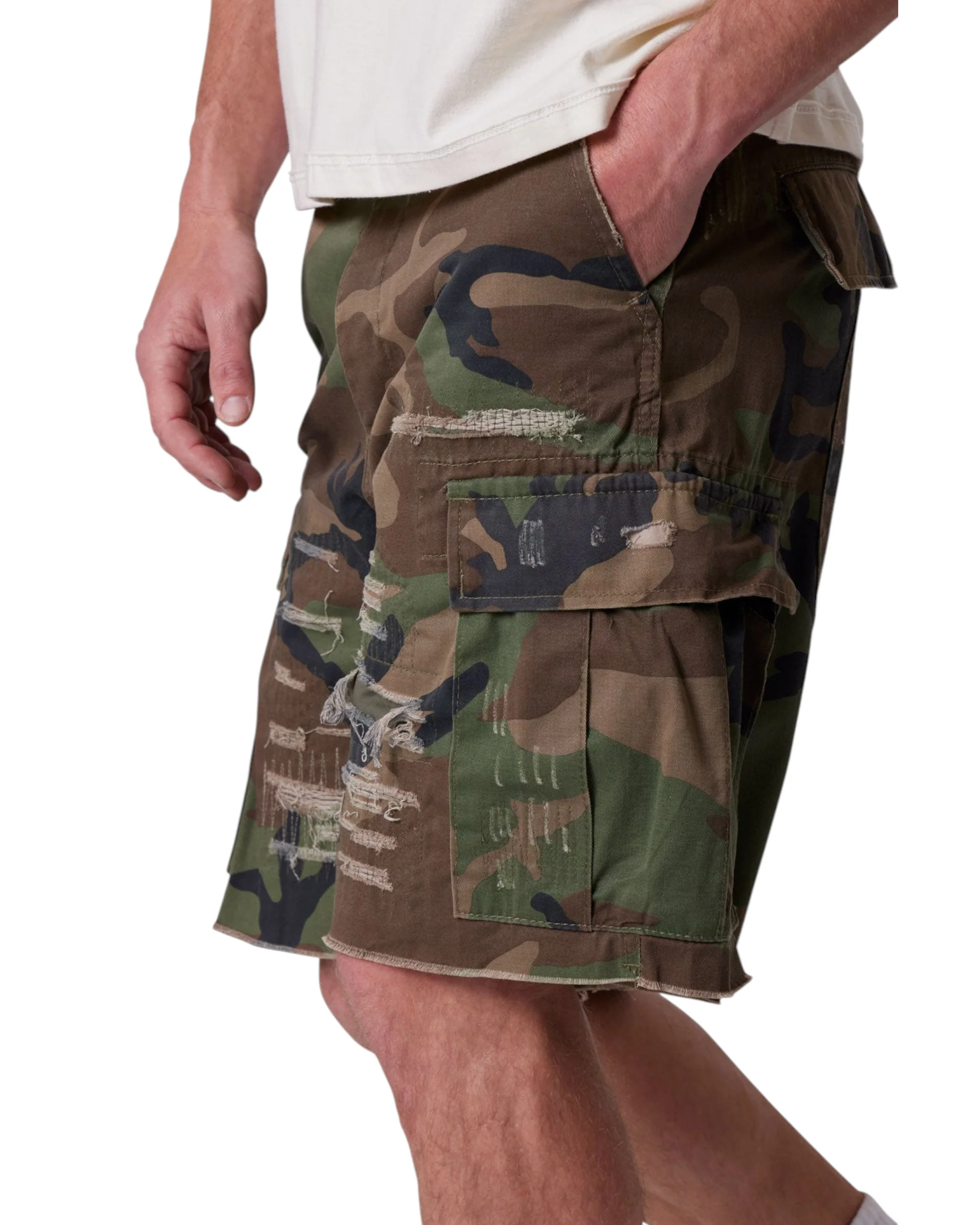 Distressed Cargo Shorts - Camo - Image 7