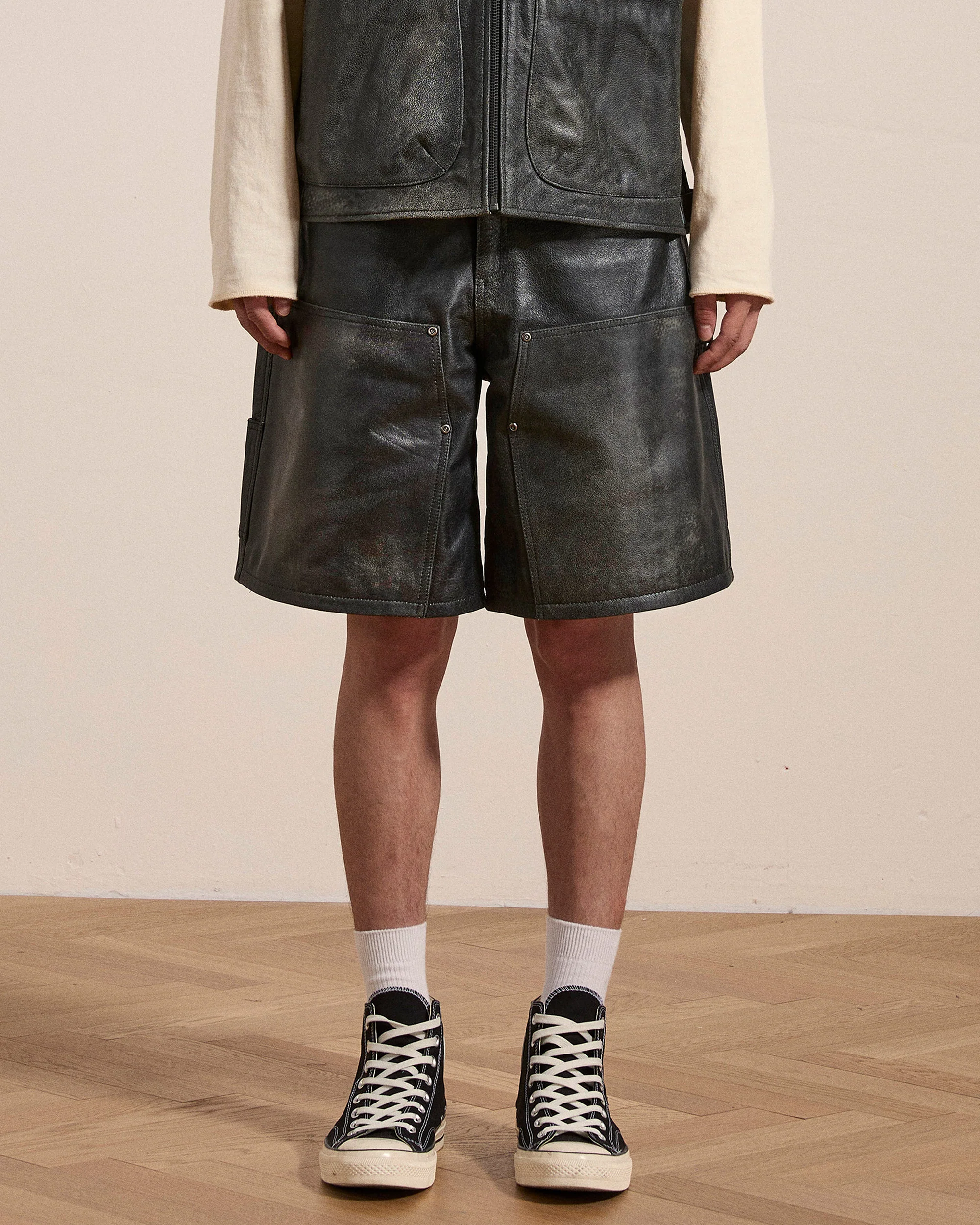 Distressed Genuine Leather Carpenter Shorts - Image 2