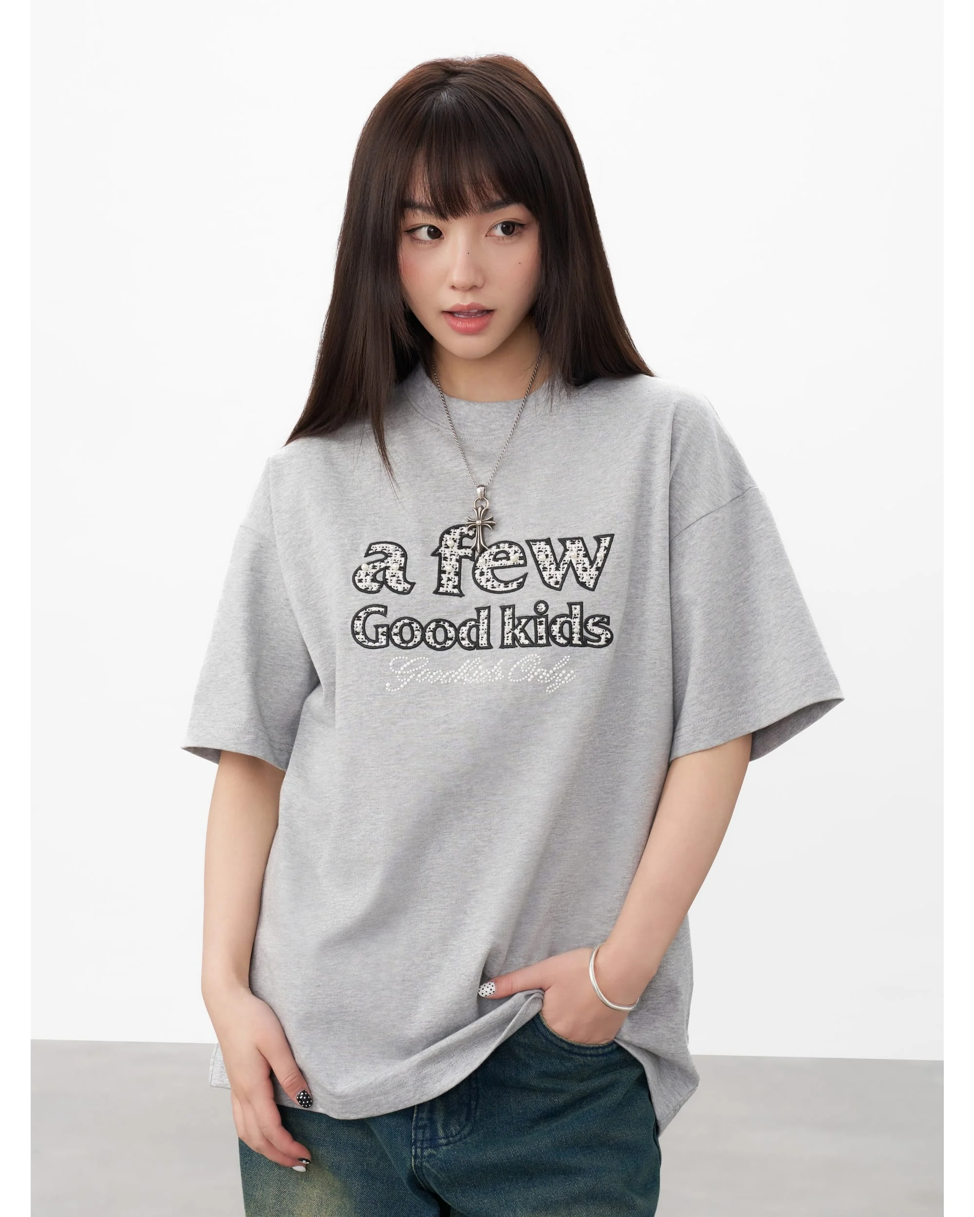 (AFGK) Embroidered tweed logo tee - Image 4