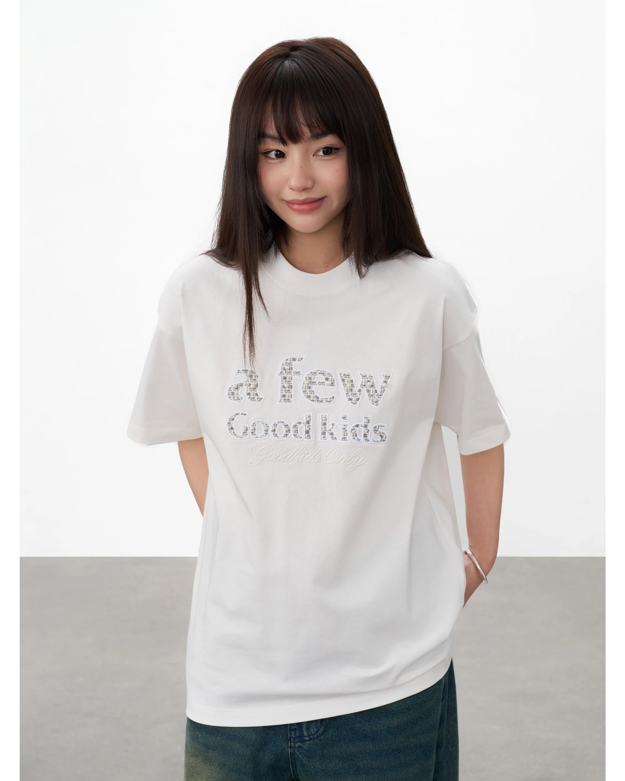 (AFGK) Embroidered tweed logo tee - Image 5