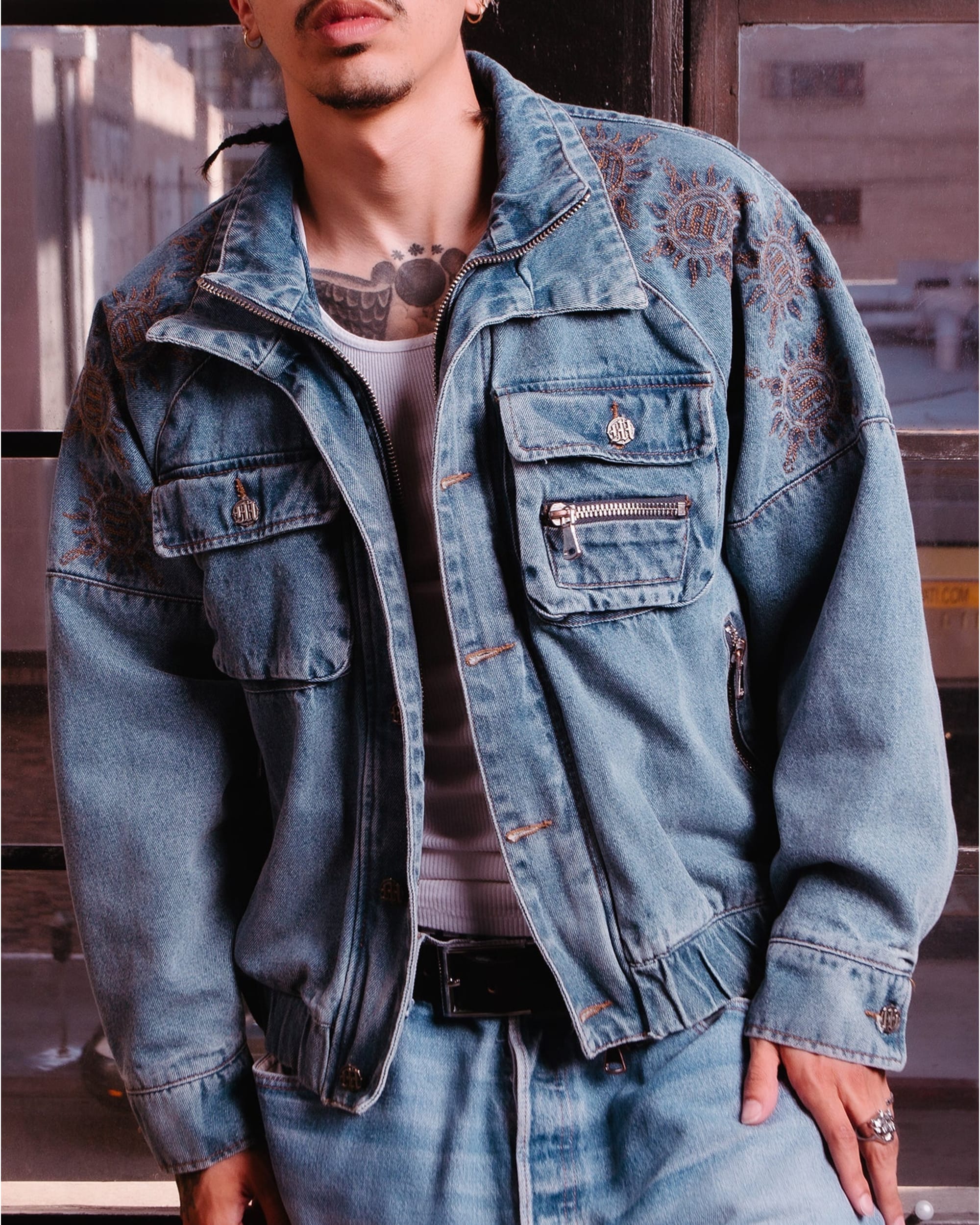 DOUBLE-COLLAR MONOGRAM QUILTED DENIM JACKET - Image 5