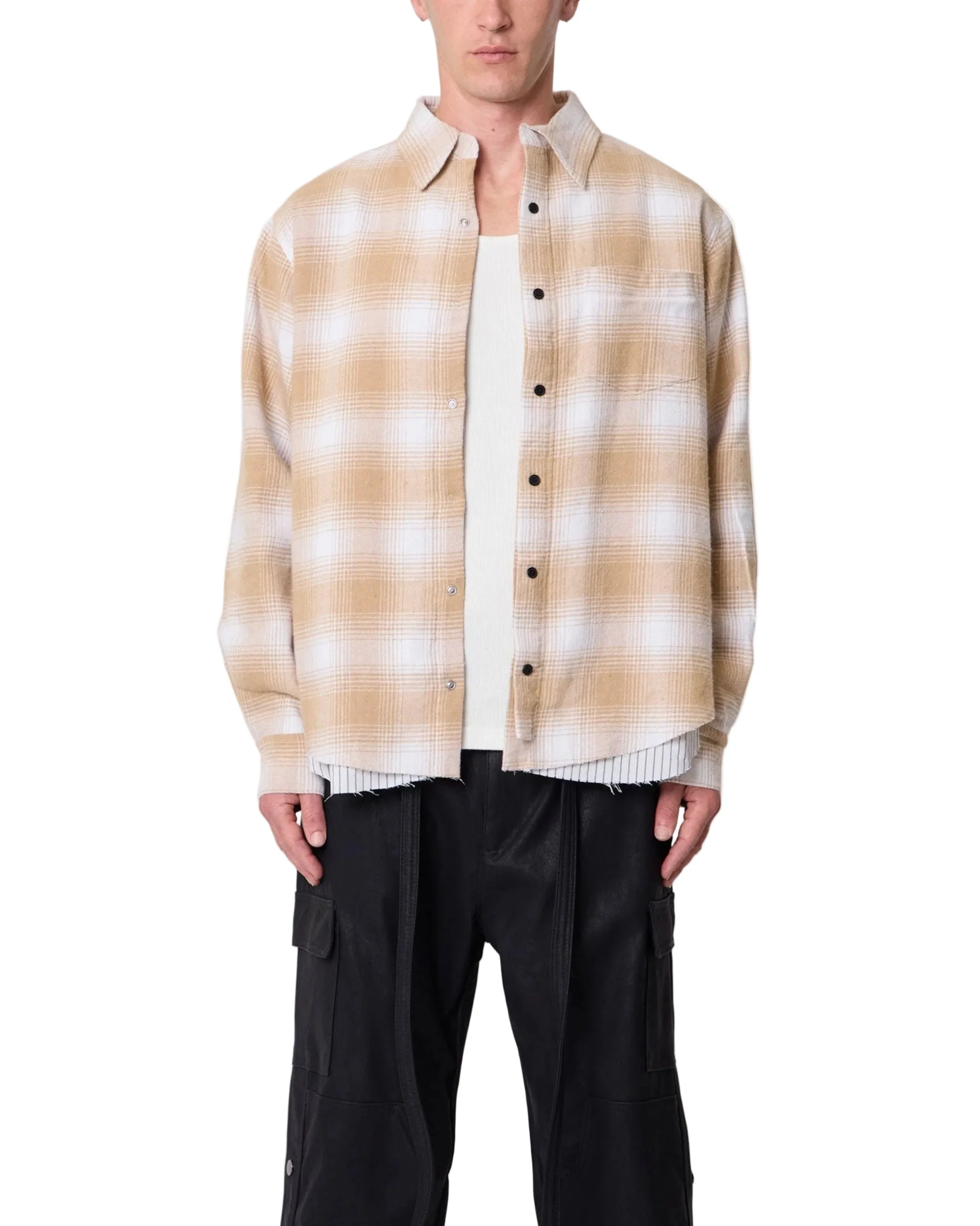 Double Layered Vintage Shirt - Tan - Image 2