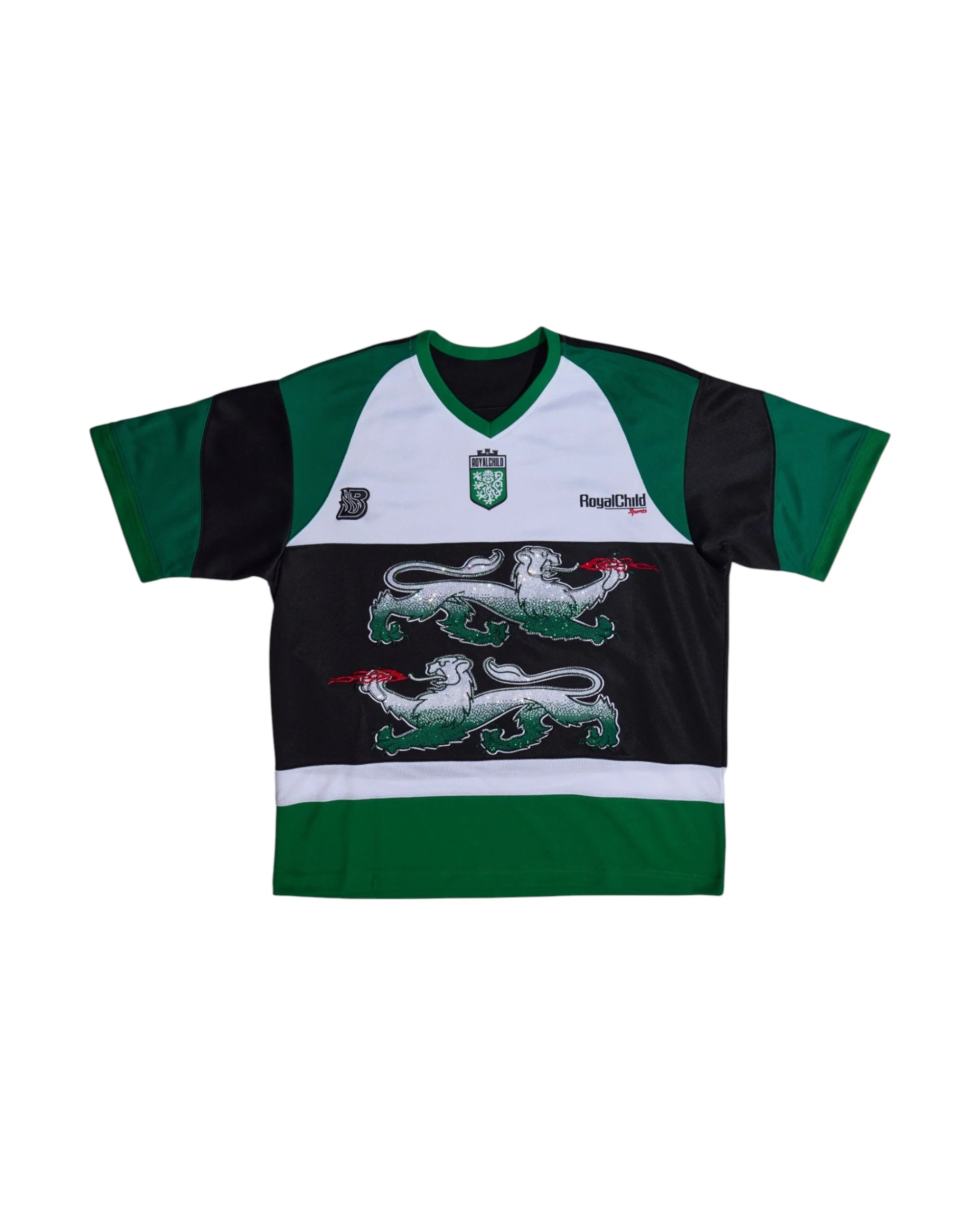 Double Lion Rhinestone Jersey in GREEN