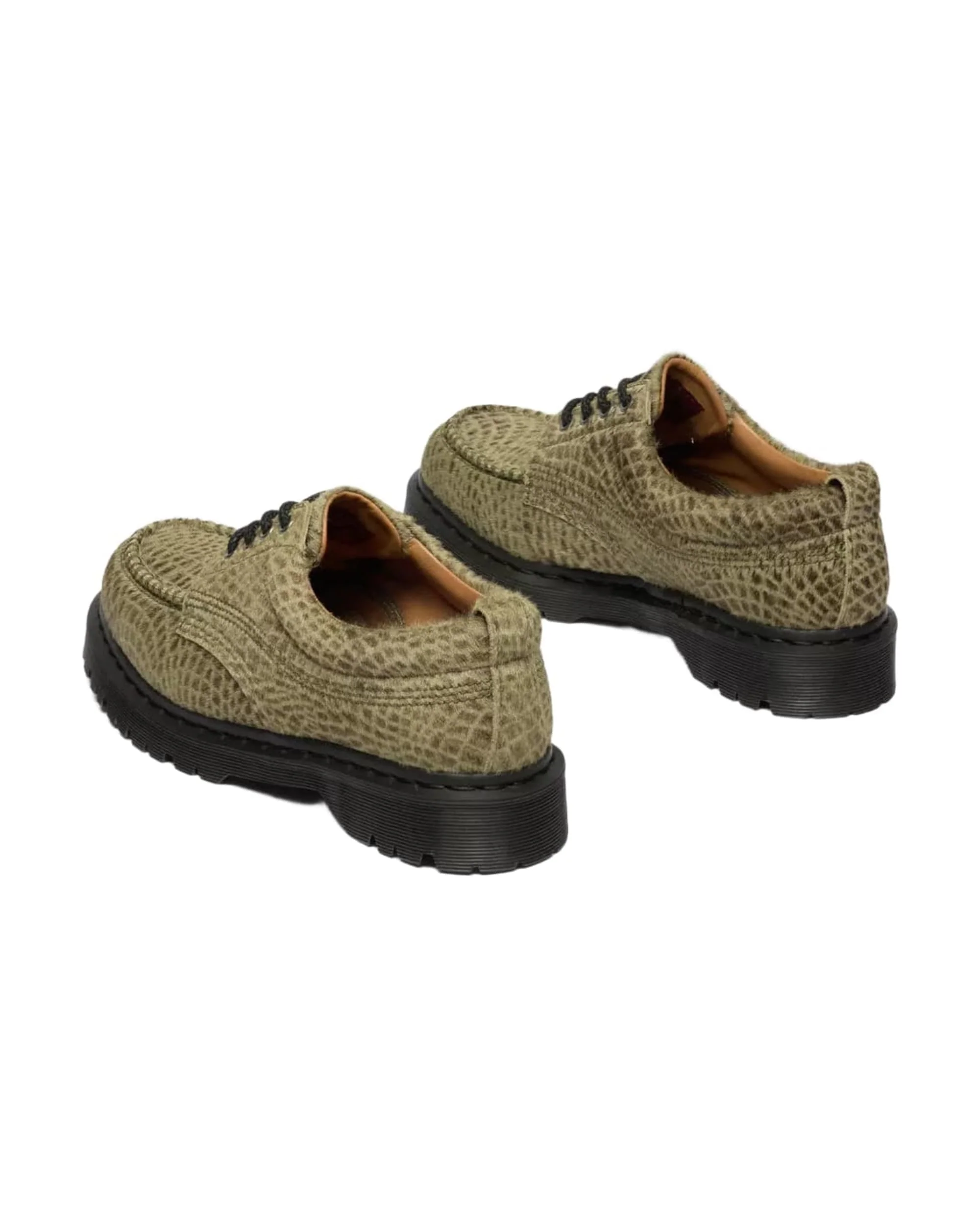 Dr. Martens Lowell Hair On Leather Shoes - Olive Pebble Emboss - Image 4