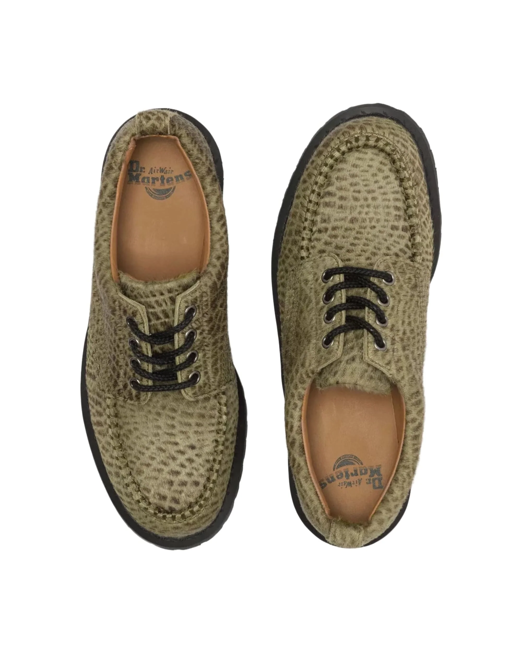 Dr. Martens Lowell Hair On Leather Shoes - Olive Pebble Emboss - Image 7