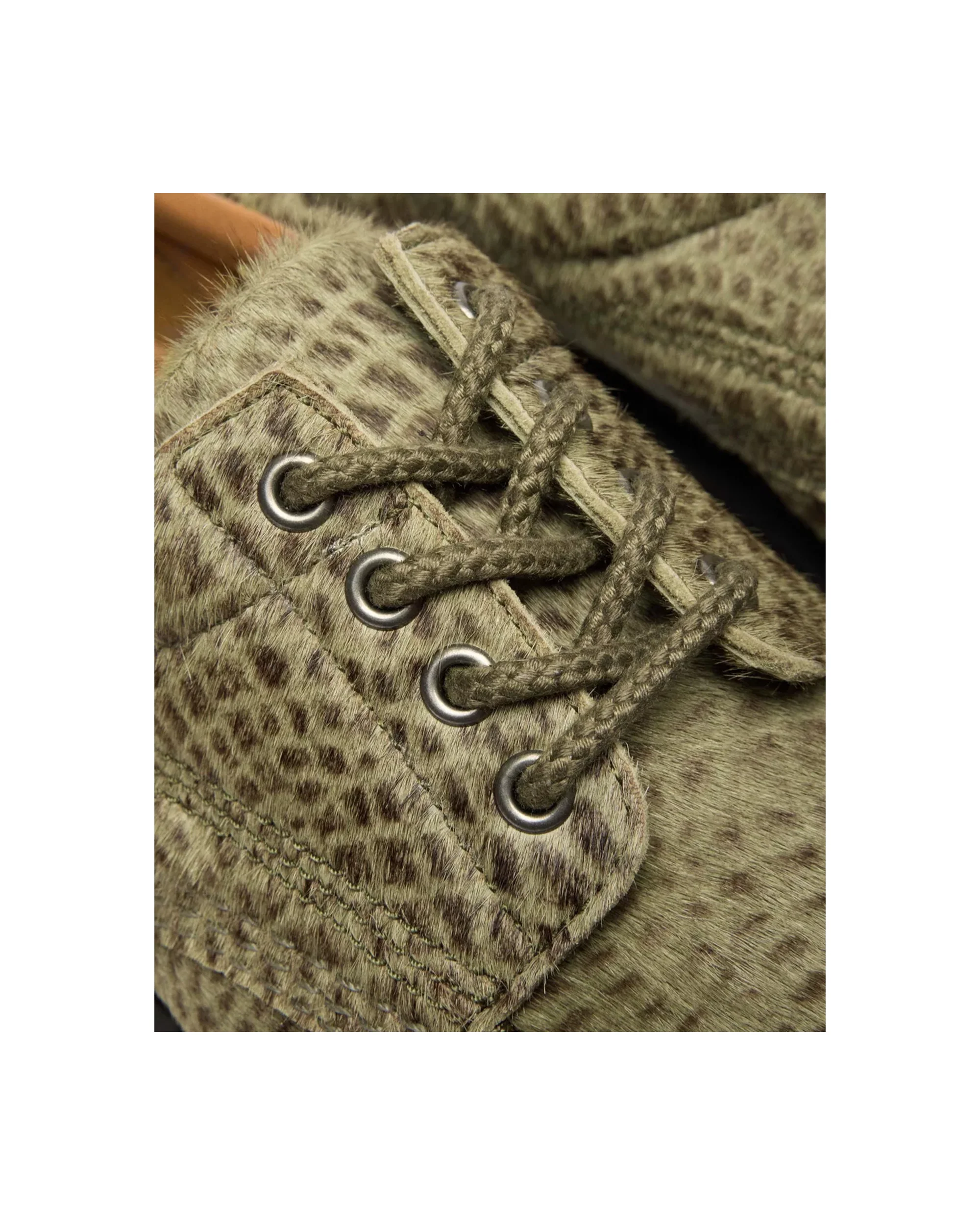 Dr. Martens Lowell Hair On Leather Shoes - Olive Pebble Emboss - Image 9