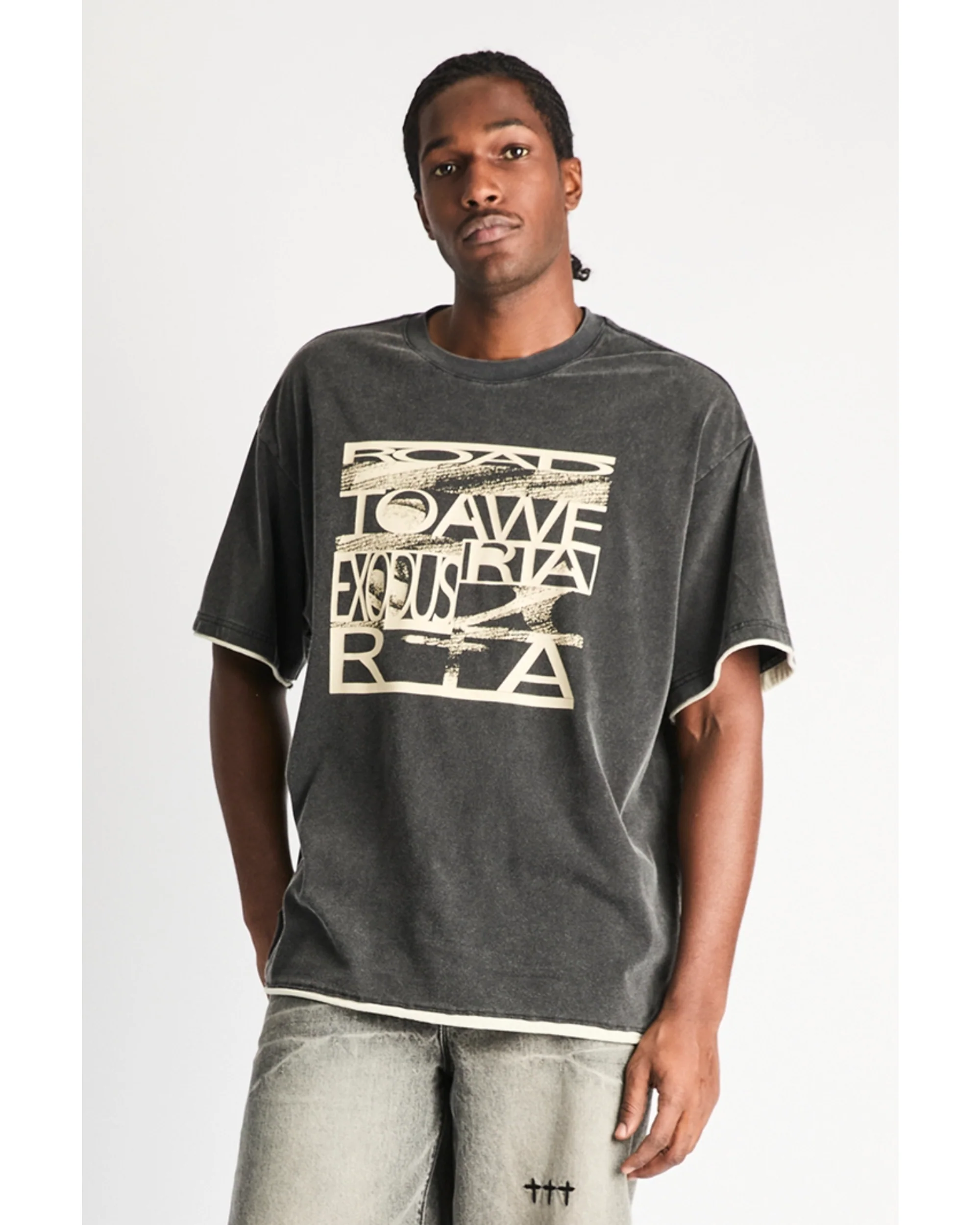 ELIAN DOUBLE LAYERED TEE | BLACK EXODUS - Image 3