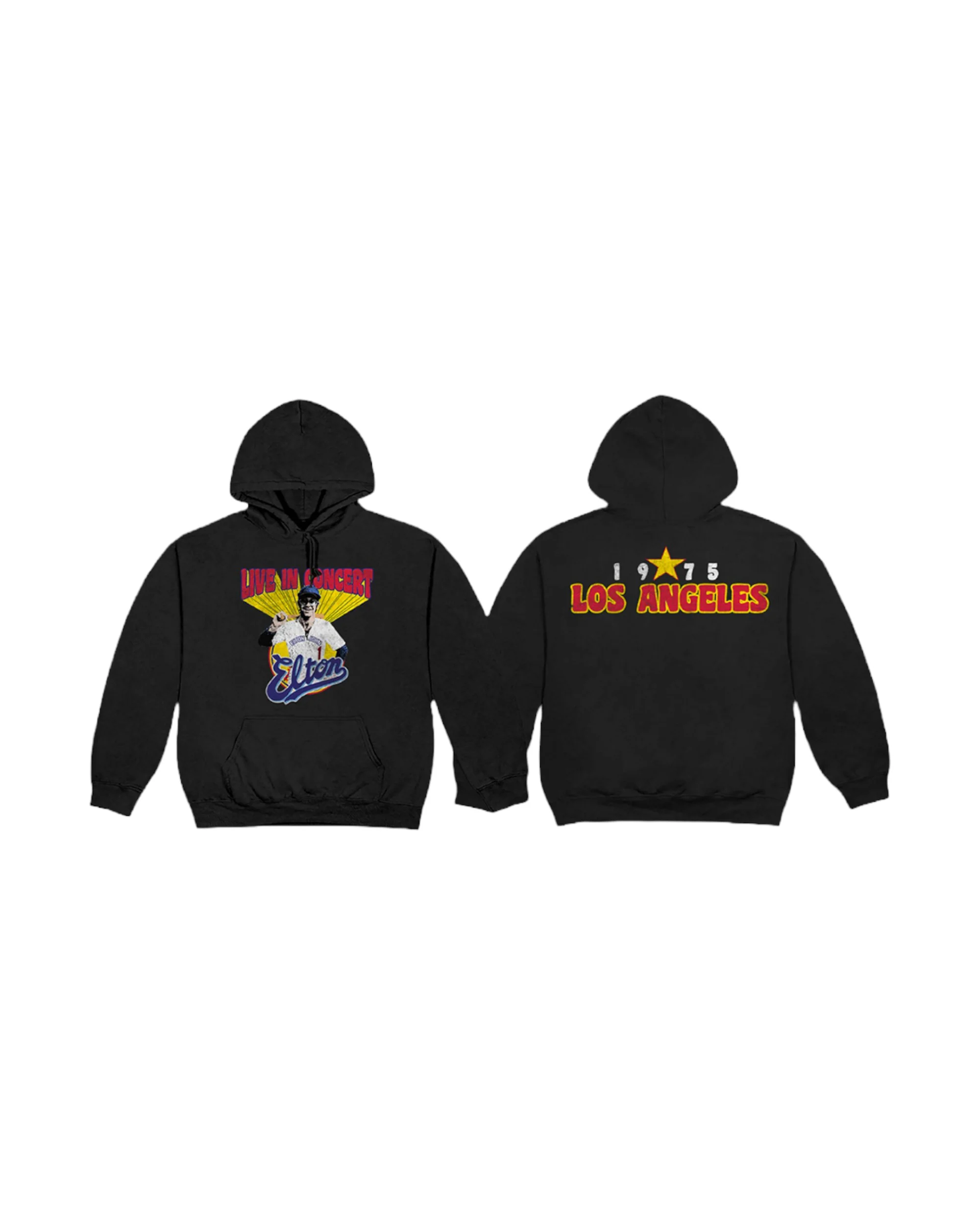 Elton Live In LA 1975 Black Hoodie