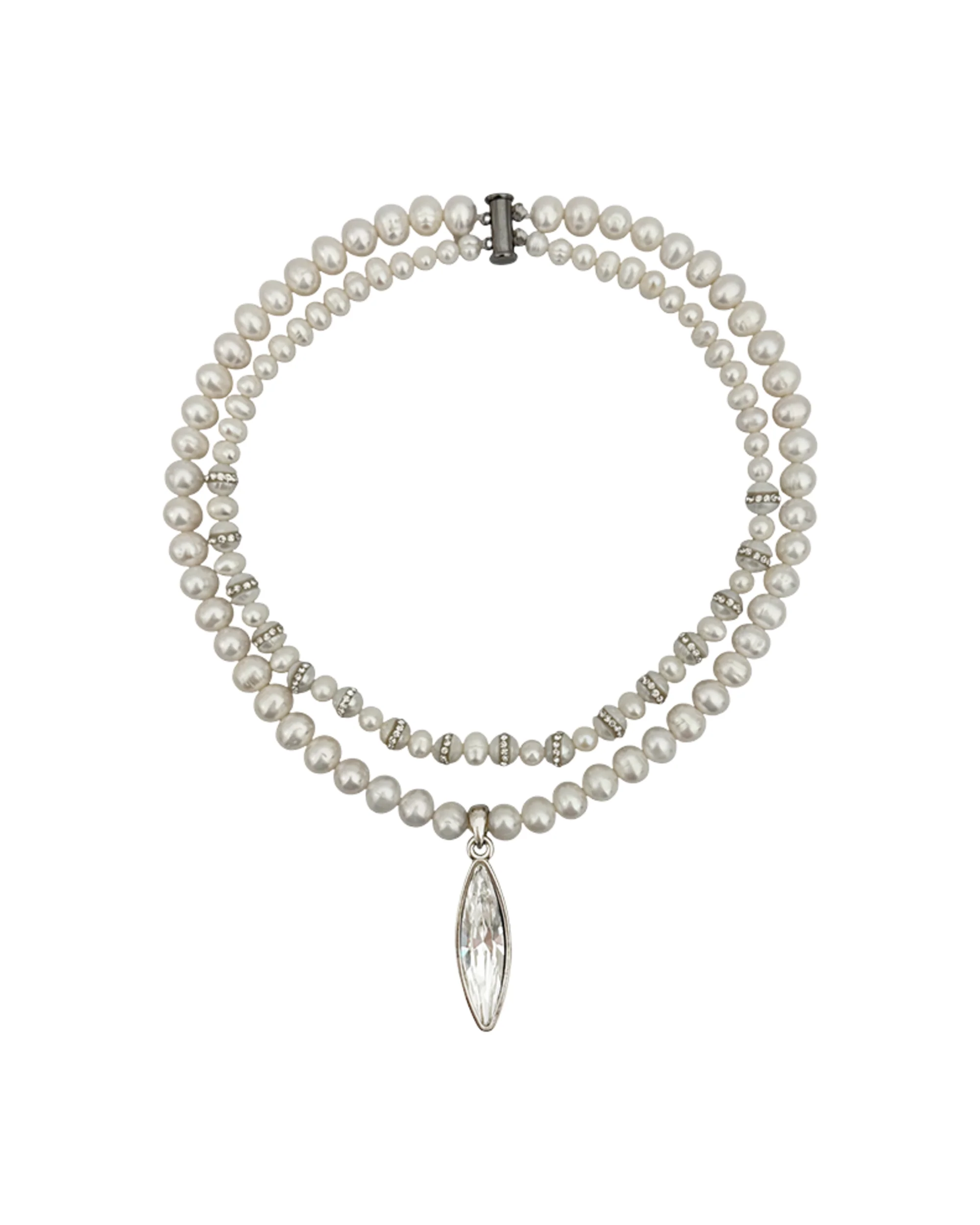 Feather 2 Layers Necklace - Pearl /  Silver - Image 5