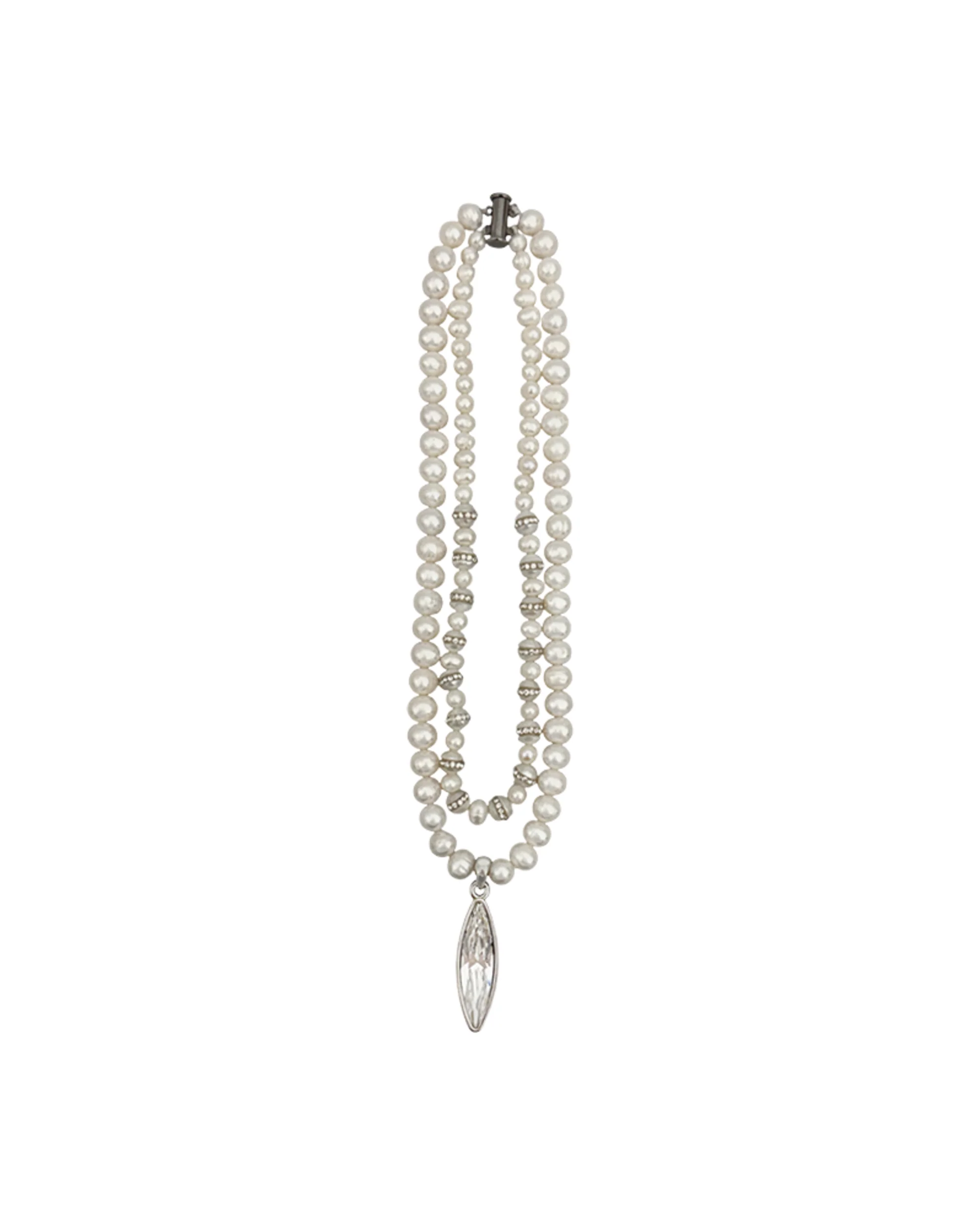 Feather 2 Layers Necklace - Pearl /  Silver - Image 6