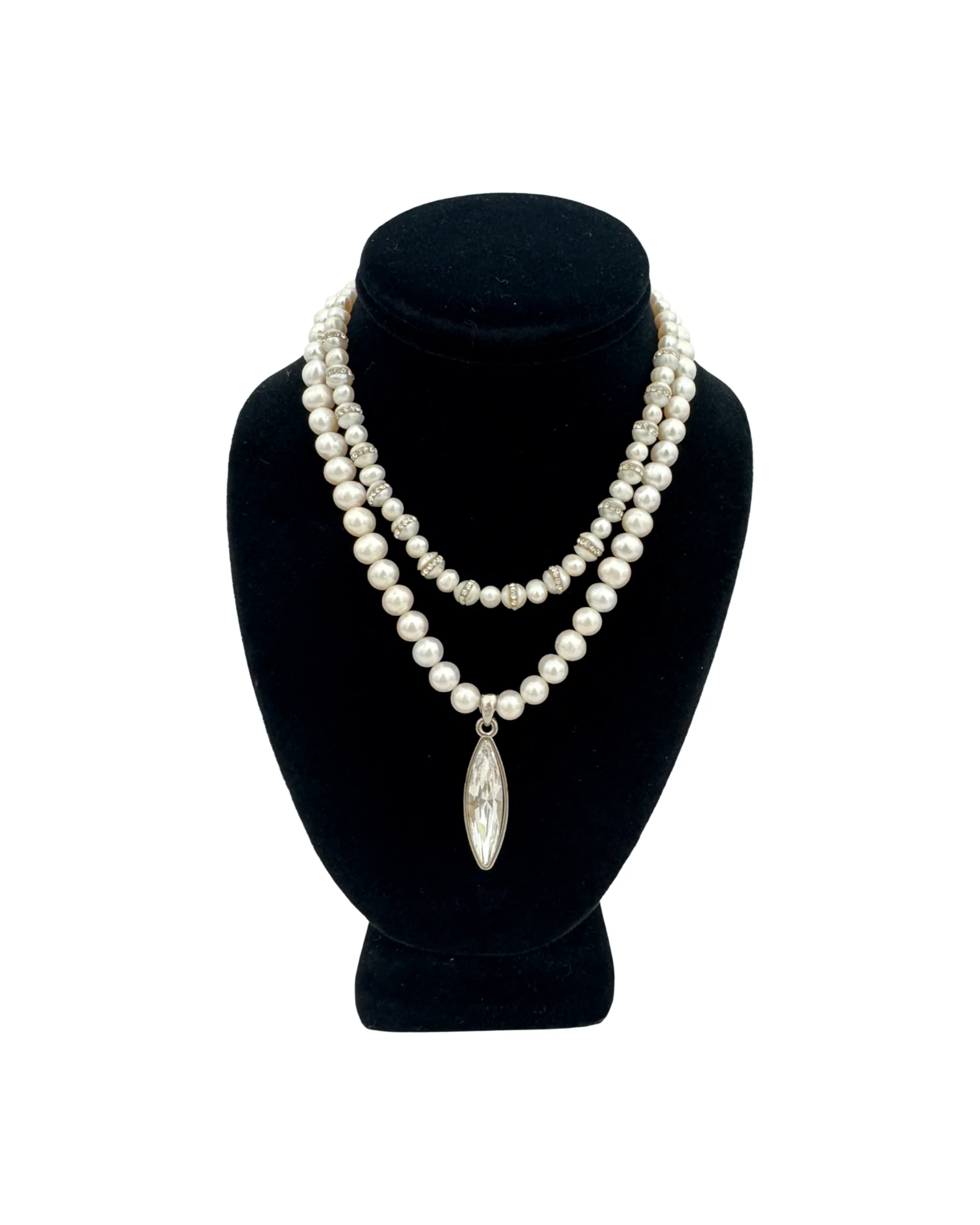 Feather 2 Layers Necklace - Pearl /  Silver - Image 7