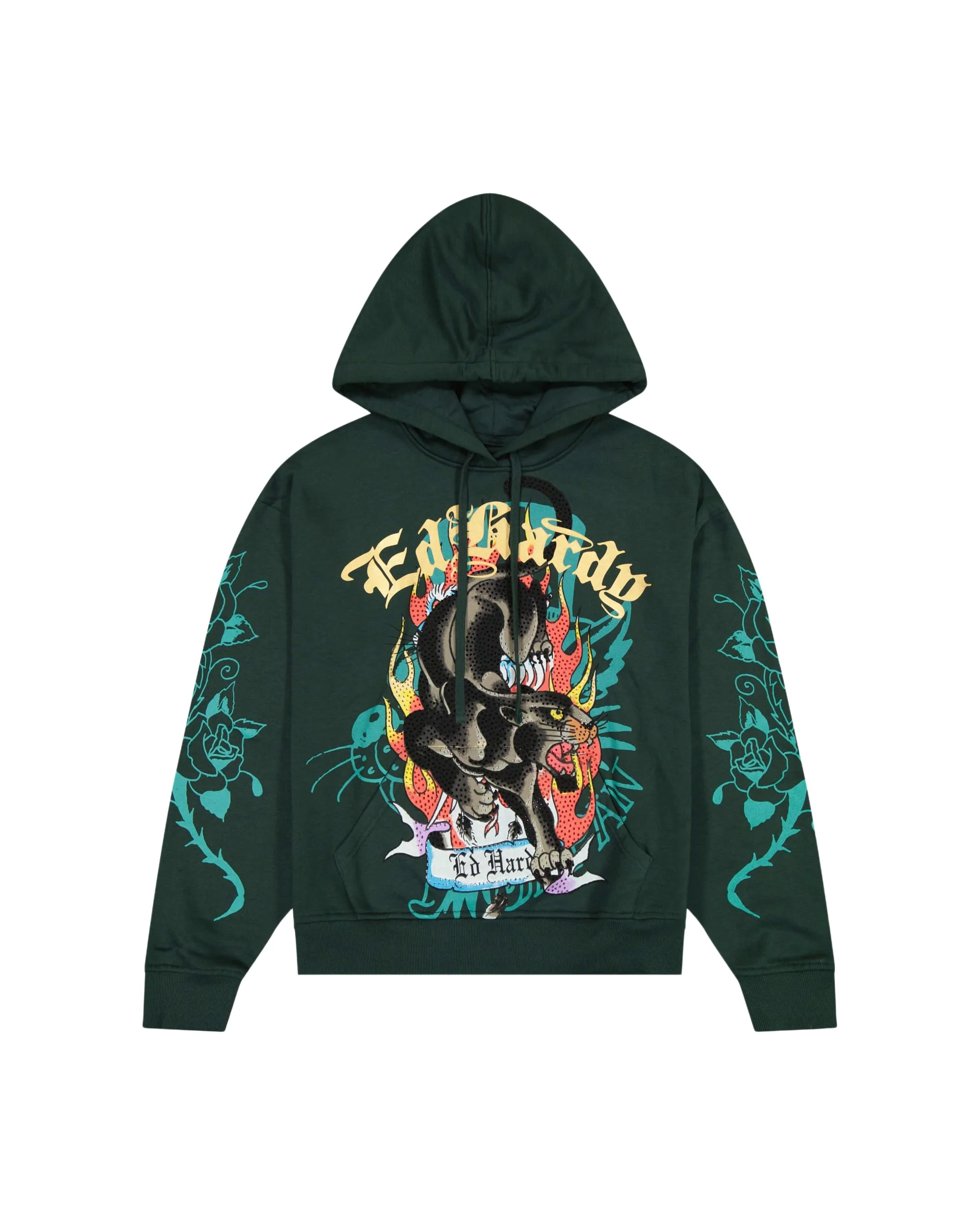Fire Panther Rhinestone Boxy Fleece Hoodie