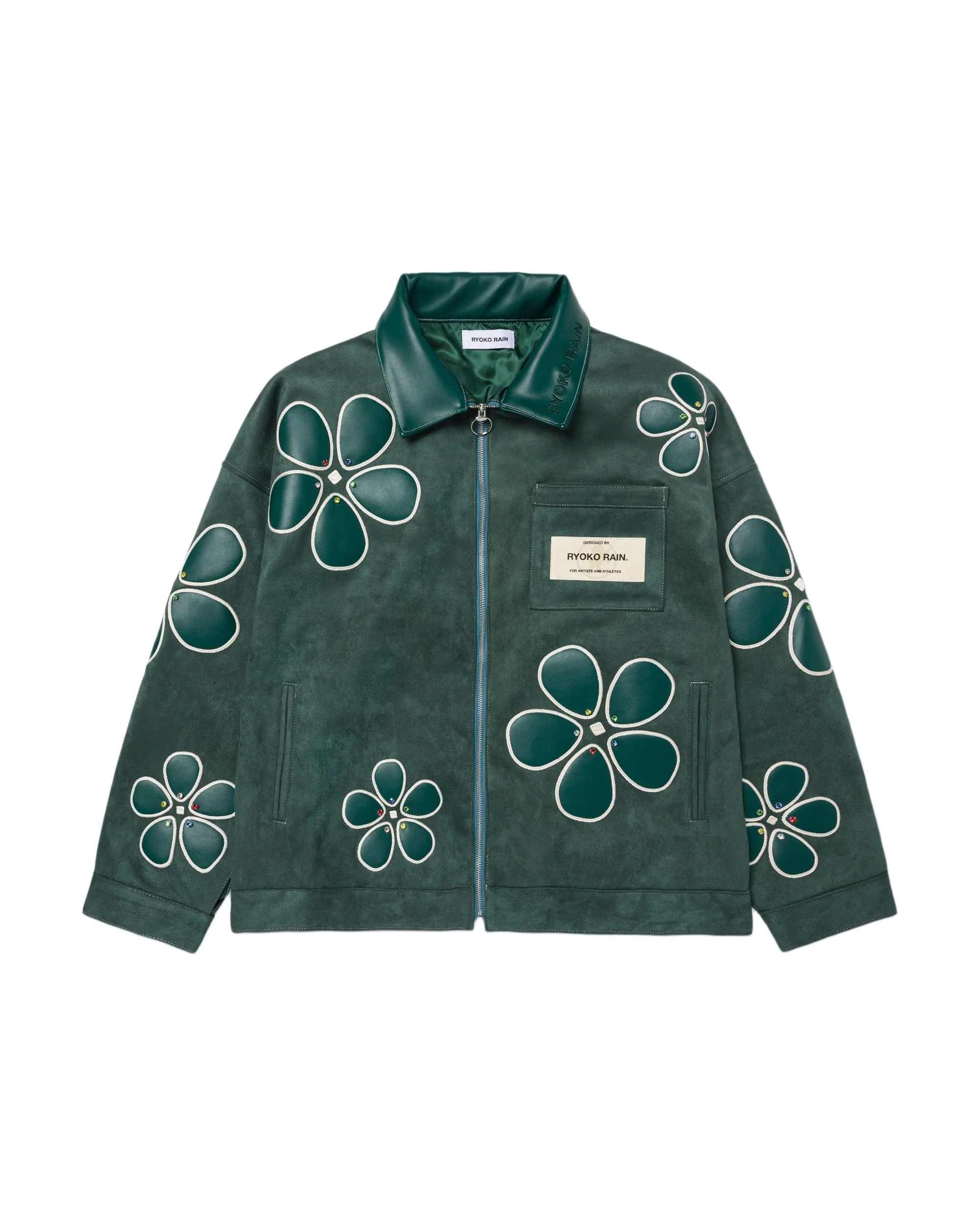 FLORAL SUEDE WORK JACKET- GREEN