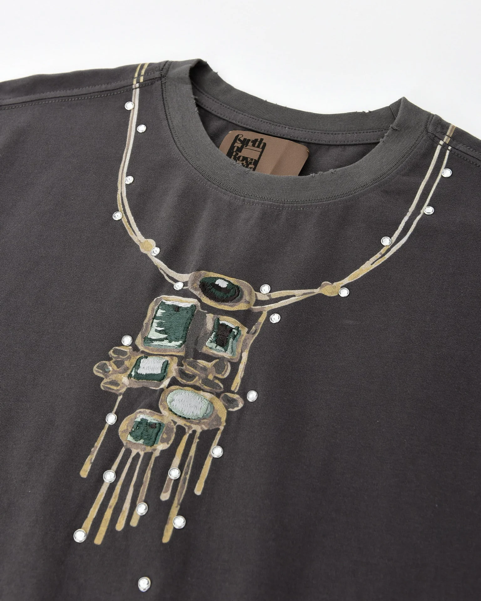 Gemstone Necklace Print T-Shirt in Dark Grey - Image 3