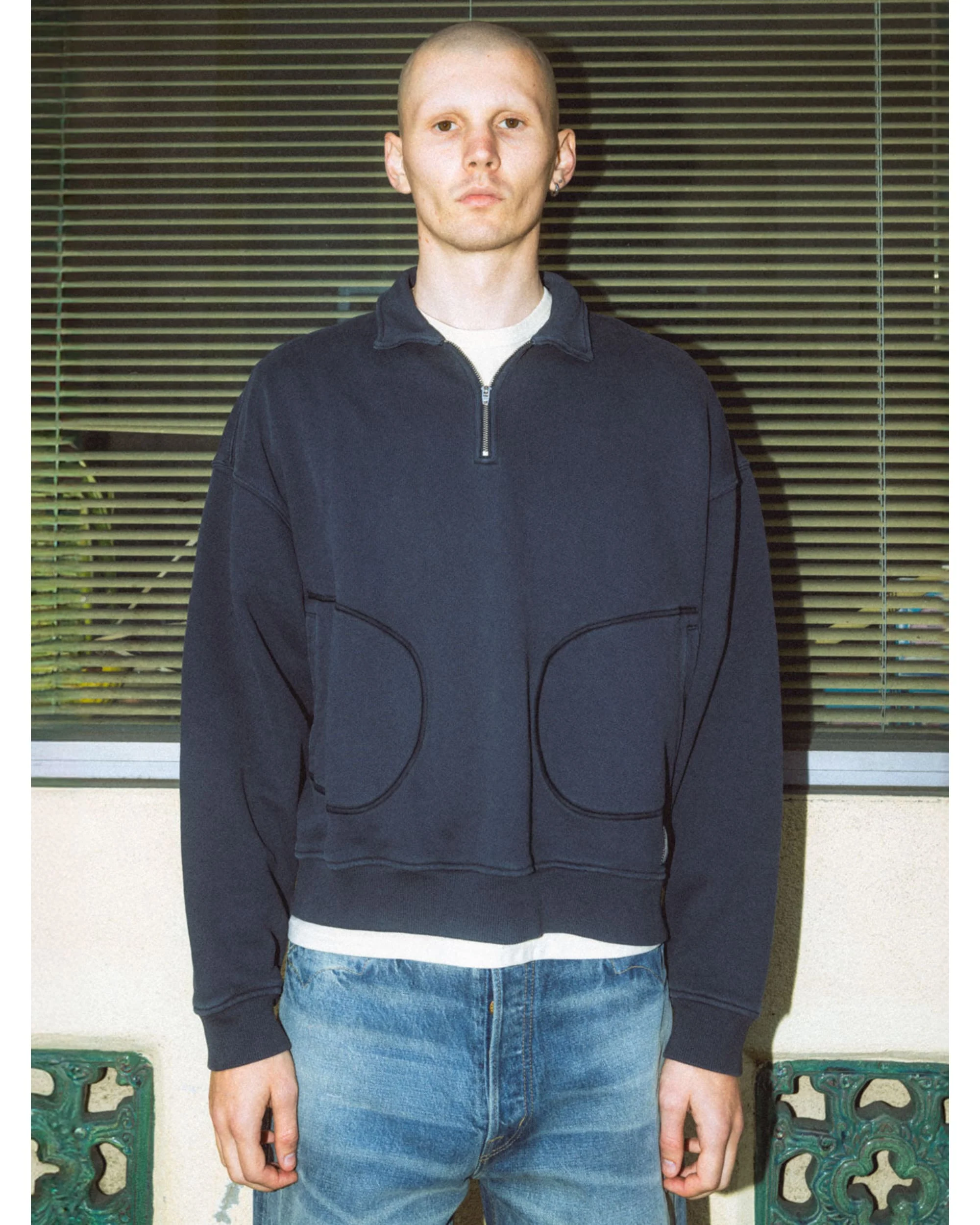 Half Zip Collared Sweatshirt - Washed Black - Image 3