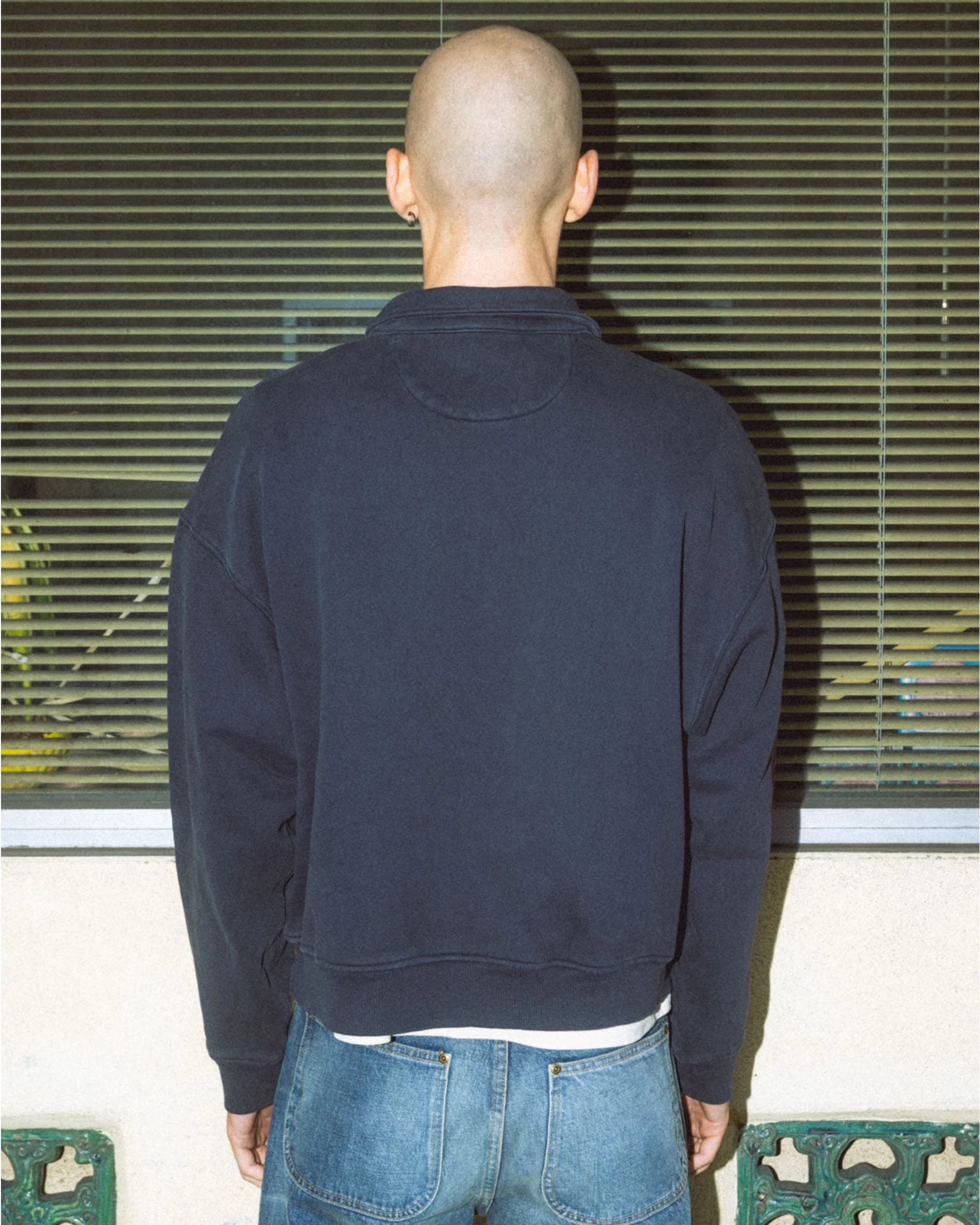 Half Zip Collared Sweatshirt - Washed Black - Image 4