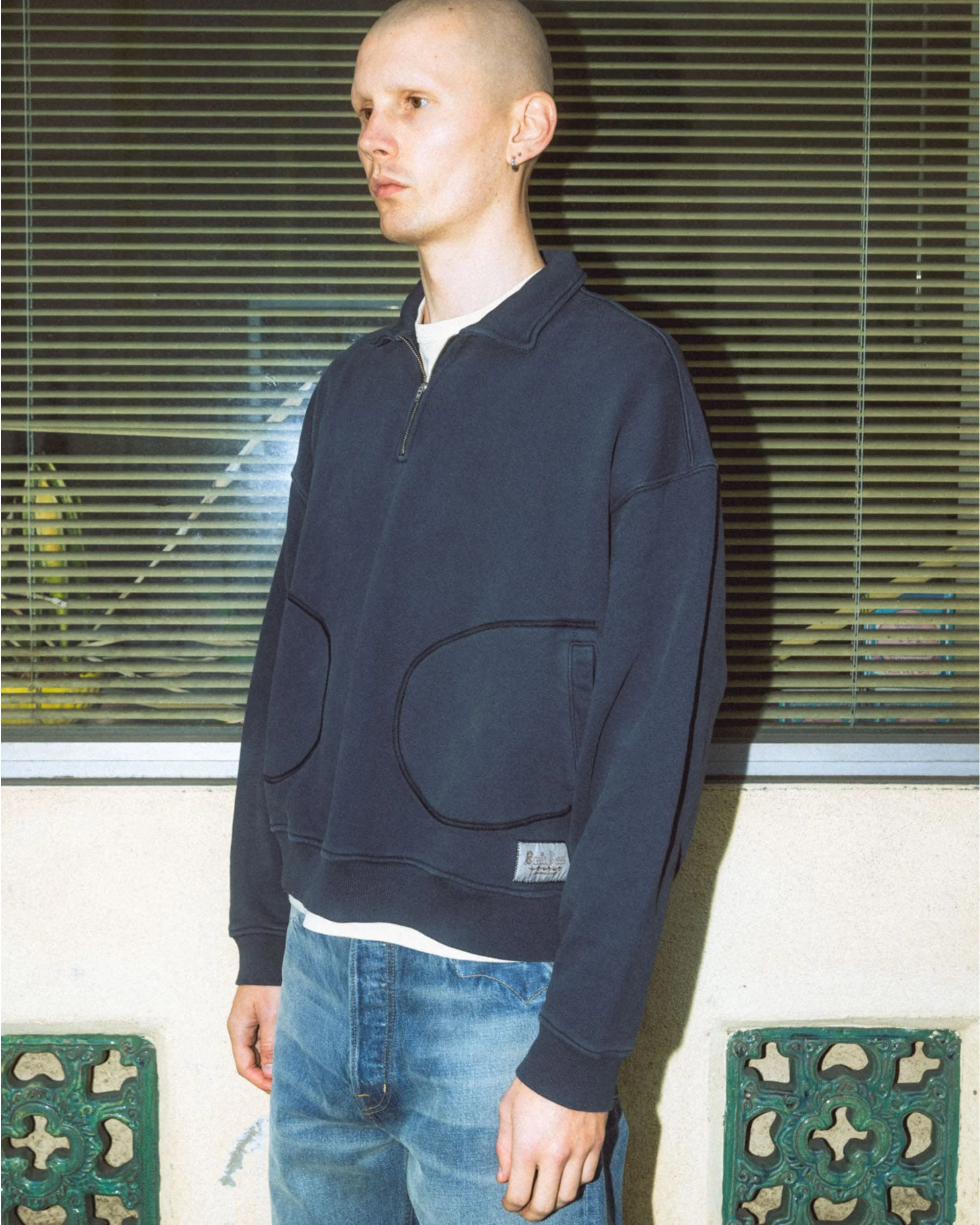 Half Zip Collared Sweatshirt - Washed Black - Image 8