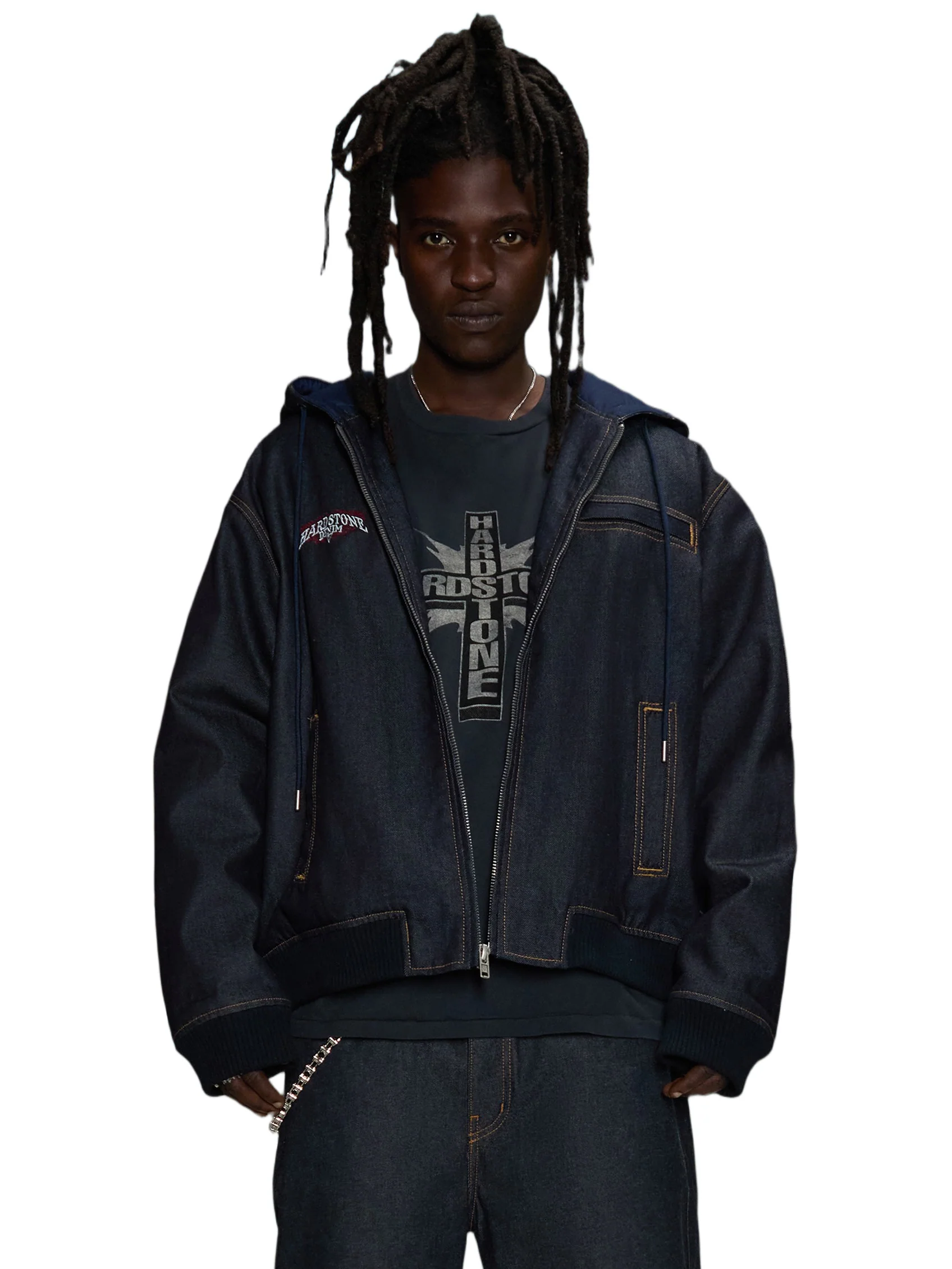 HARDSTONE Raw Denim Hooded Jacket - Image 11