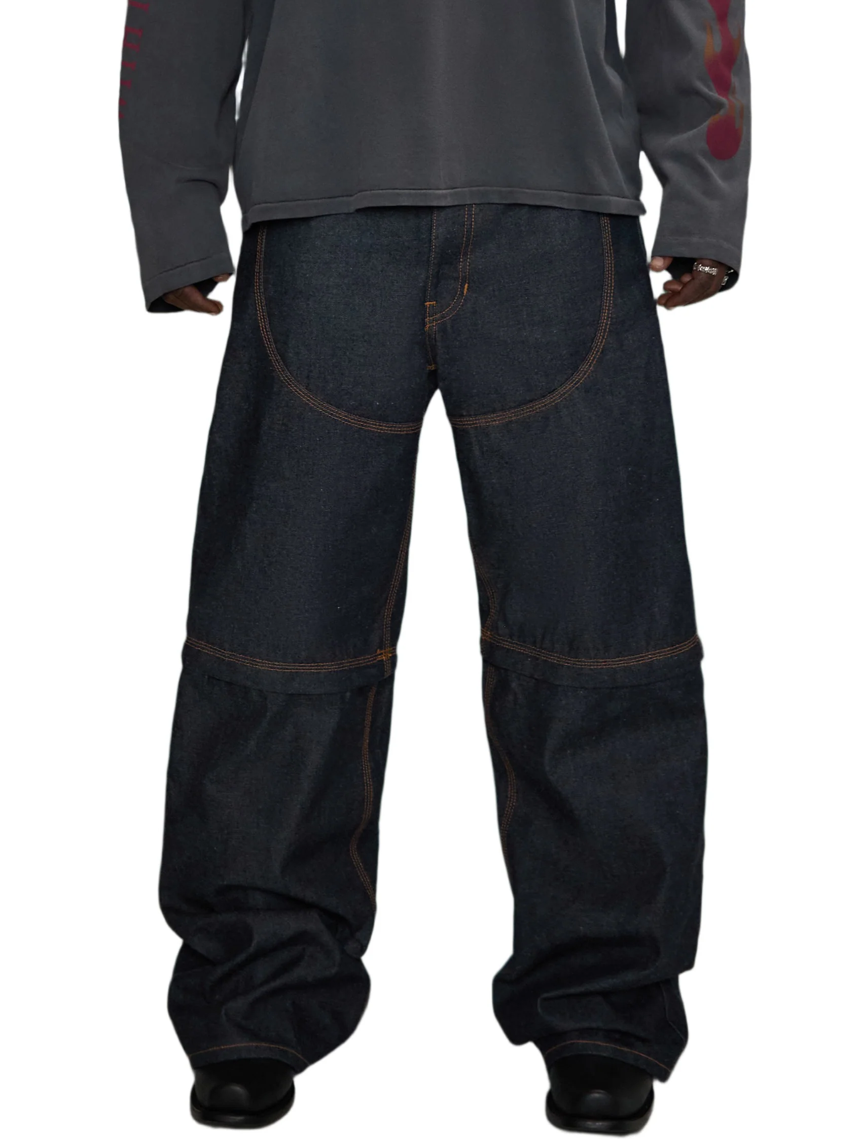 HARDSTONE Zip-Off Raw Denim Jeans - Image 11