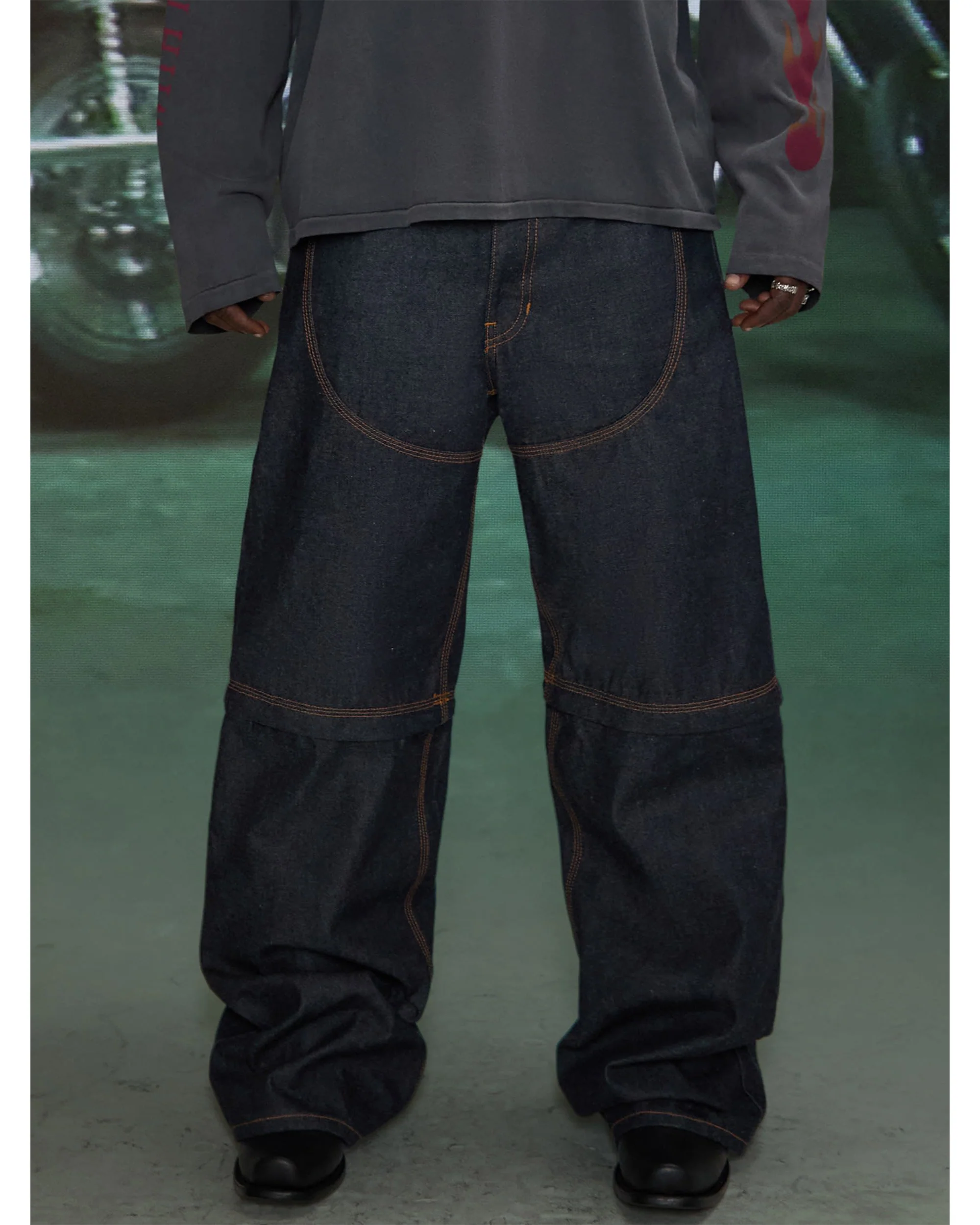 HARDSTONE Zip-Off Raw Denim Jeans - Image 5