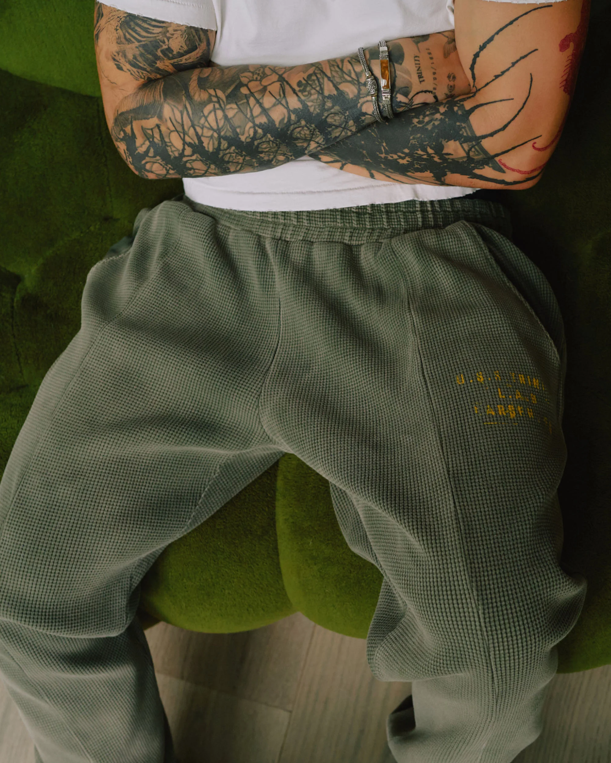 Heavyweight Waffle Sweatpants - Military Green - Image 5
