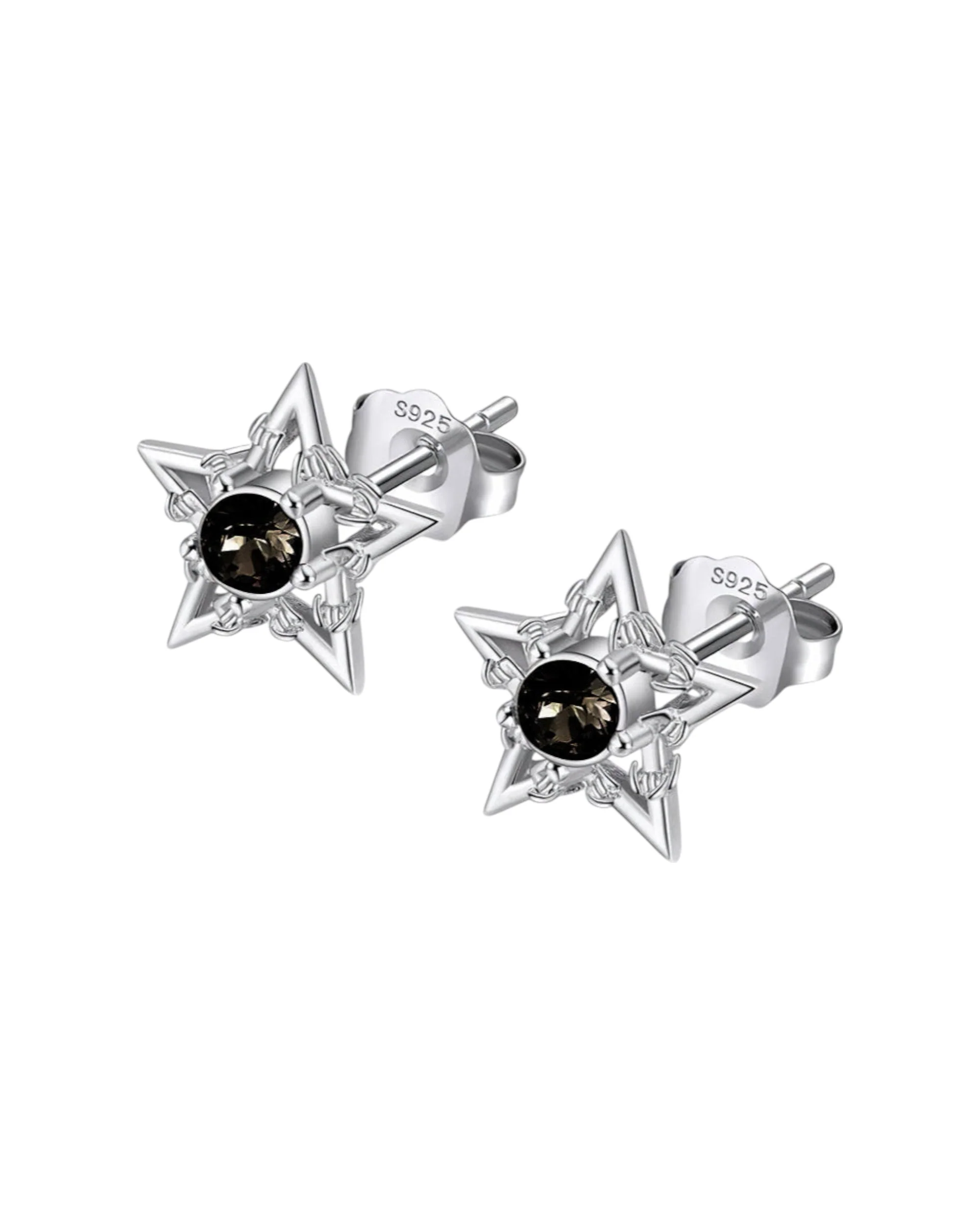JET BLACK BARBWIRE STAR EARRINGS - .925 SILVER