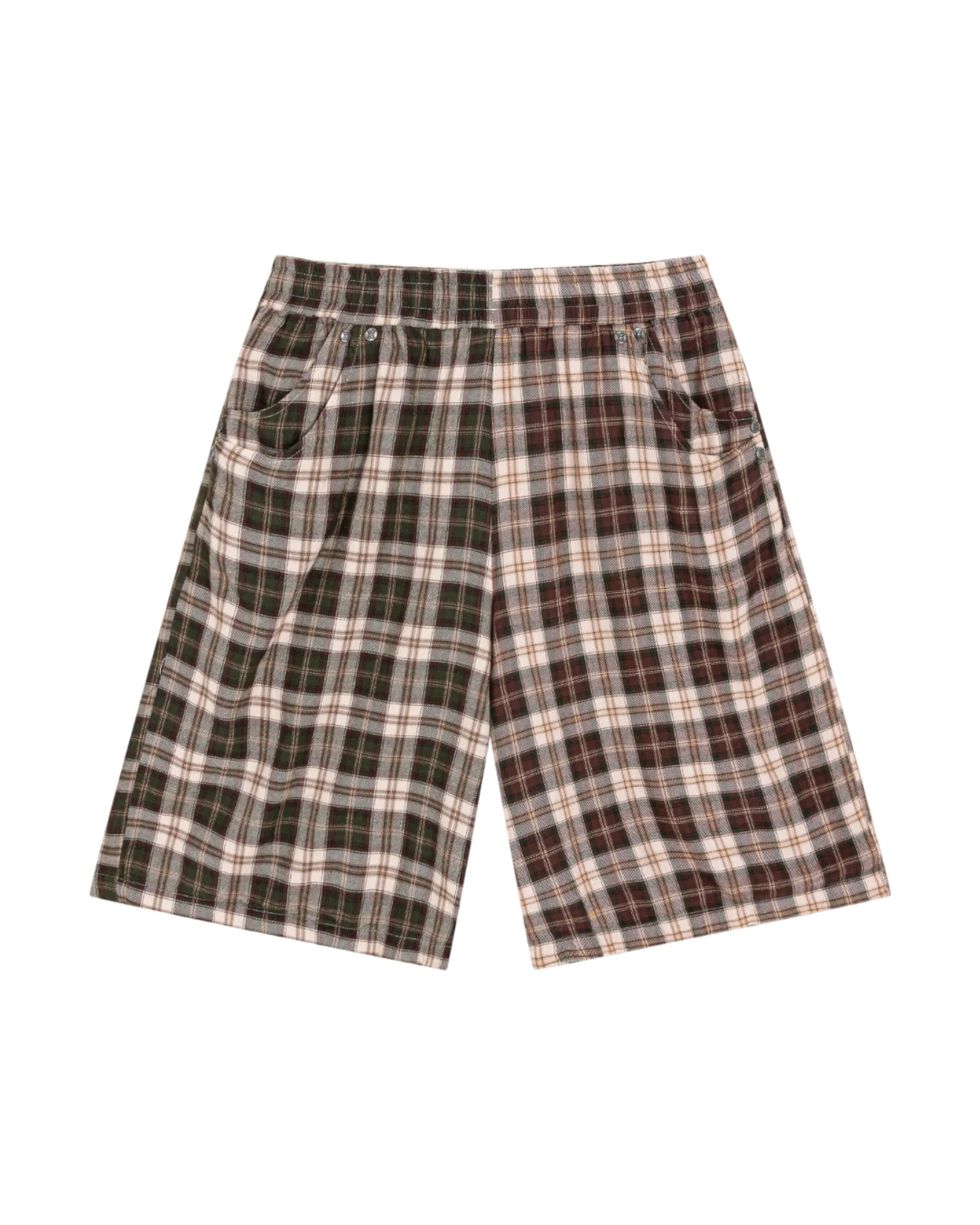 Junoa Printed Plaid Shorts in Red & Green