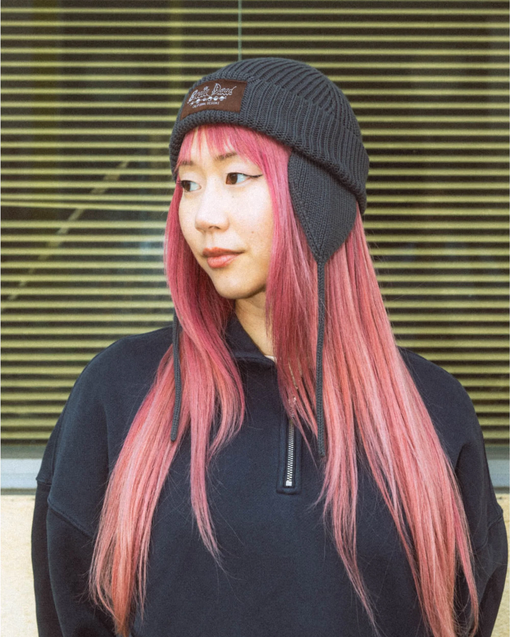 Knitted Ear Flap Beanie - Black - Image 4