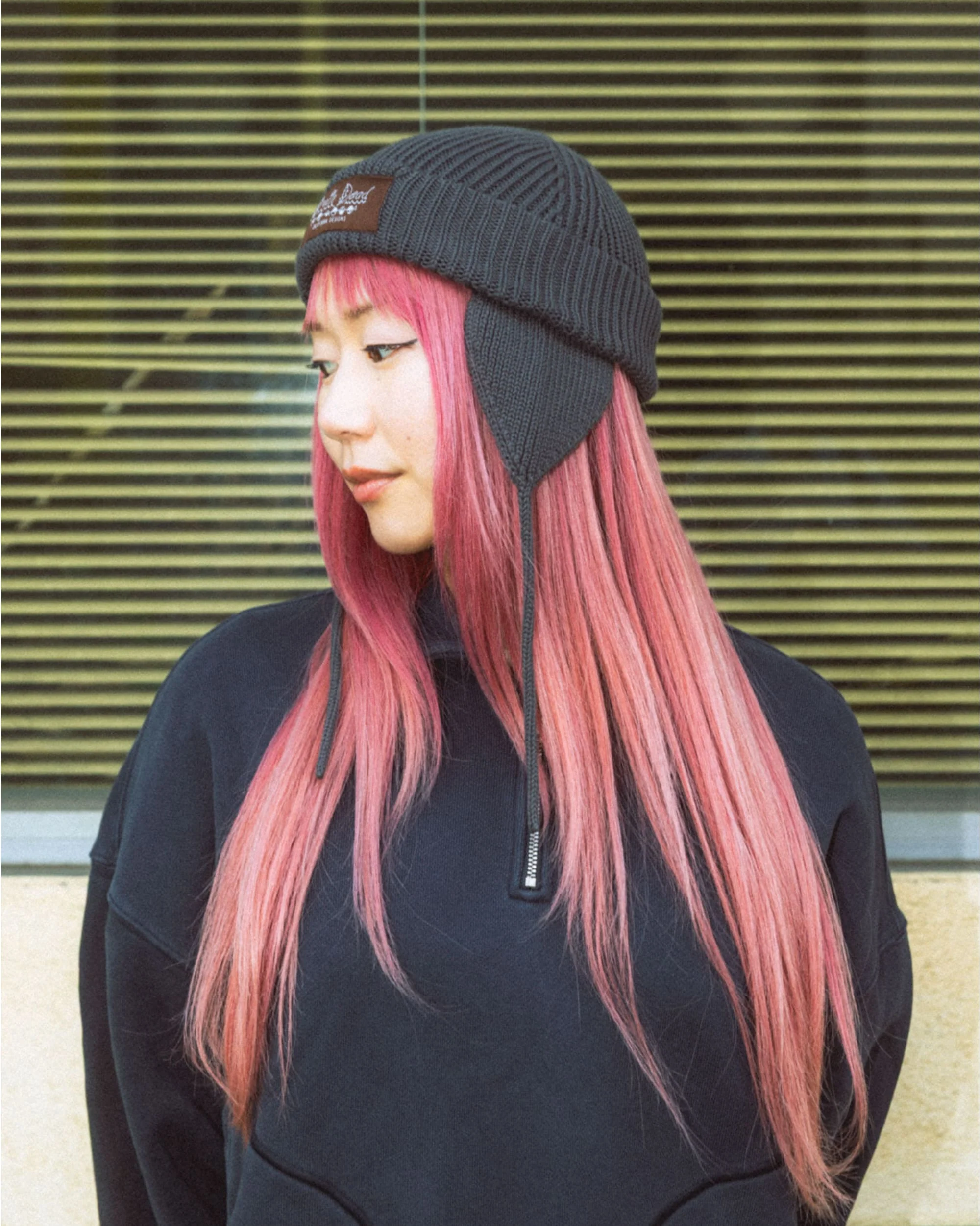Knitted Ear Flap Beanie - Black - Image 5