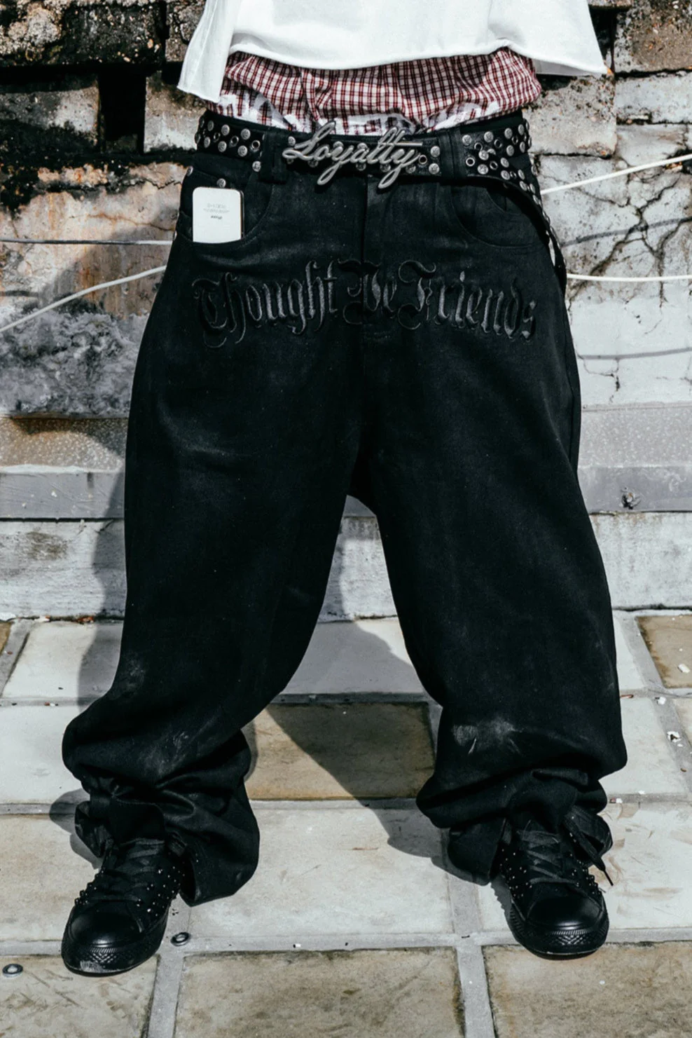Lucius Embroidered Waxed Baggy Denims in Black - Image 8