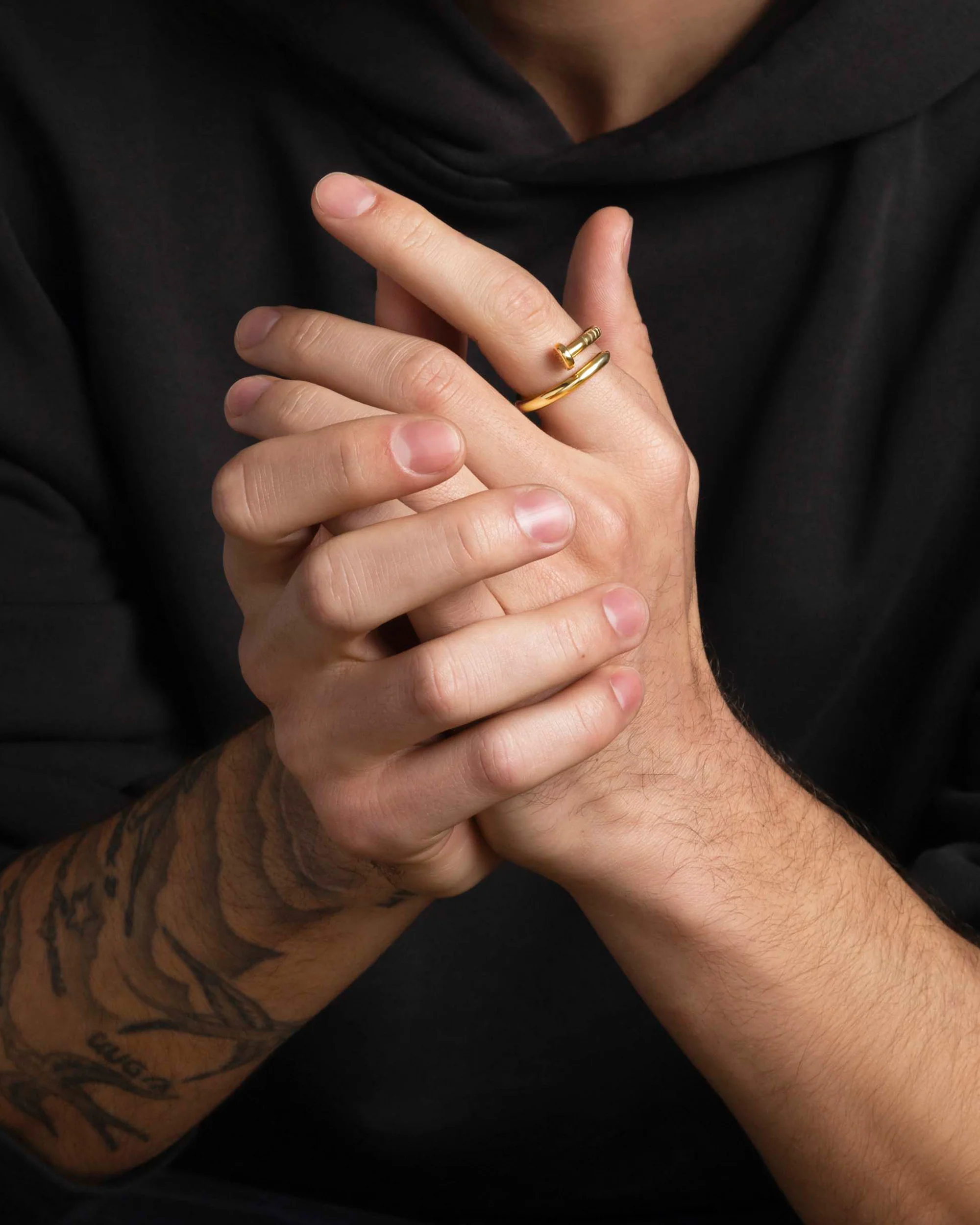 Men's Nail Ring with Dorje Engraving and Gold Finish - Image 2