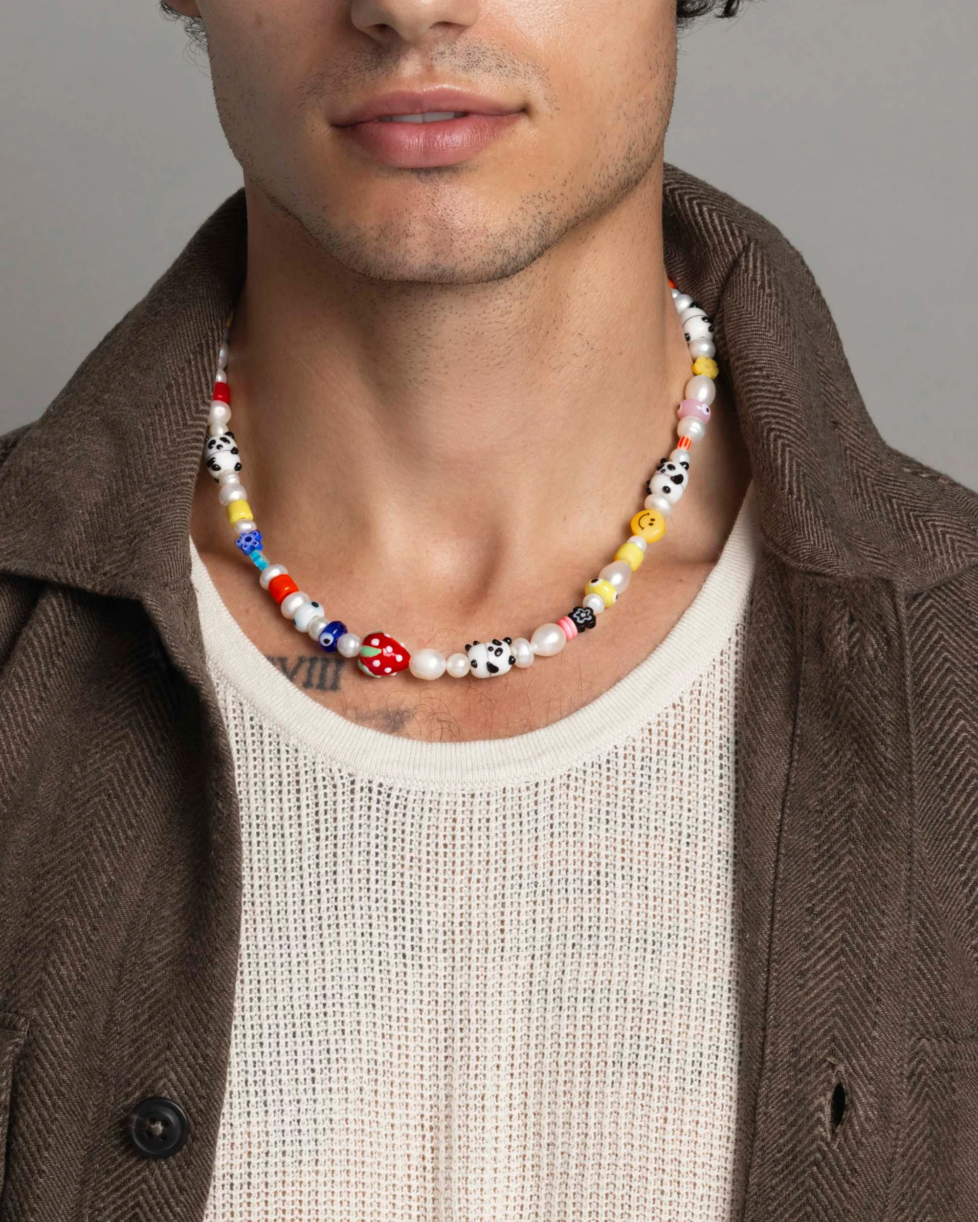 Men's Panda Pearl Necklace with Assorted Beads - Image 5
