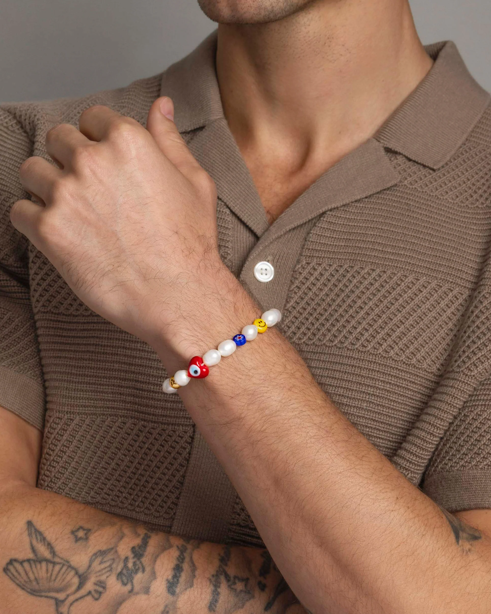 Men's Smiley Face Pearl Bracelet - Image 2