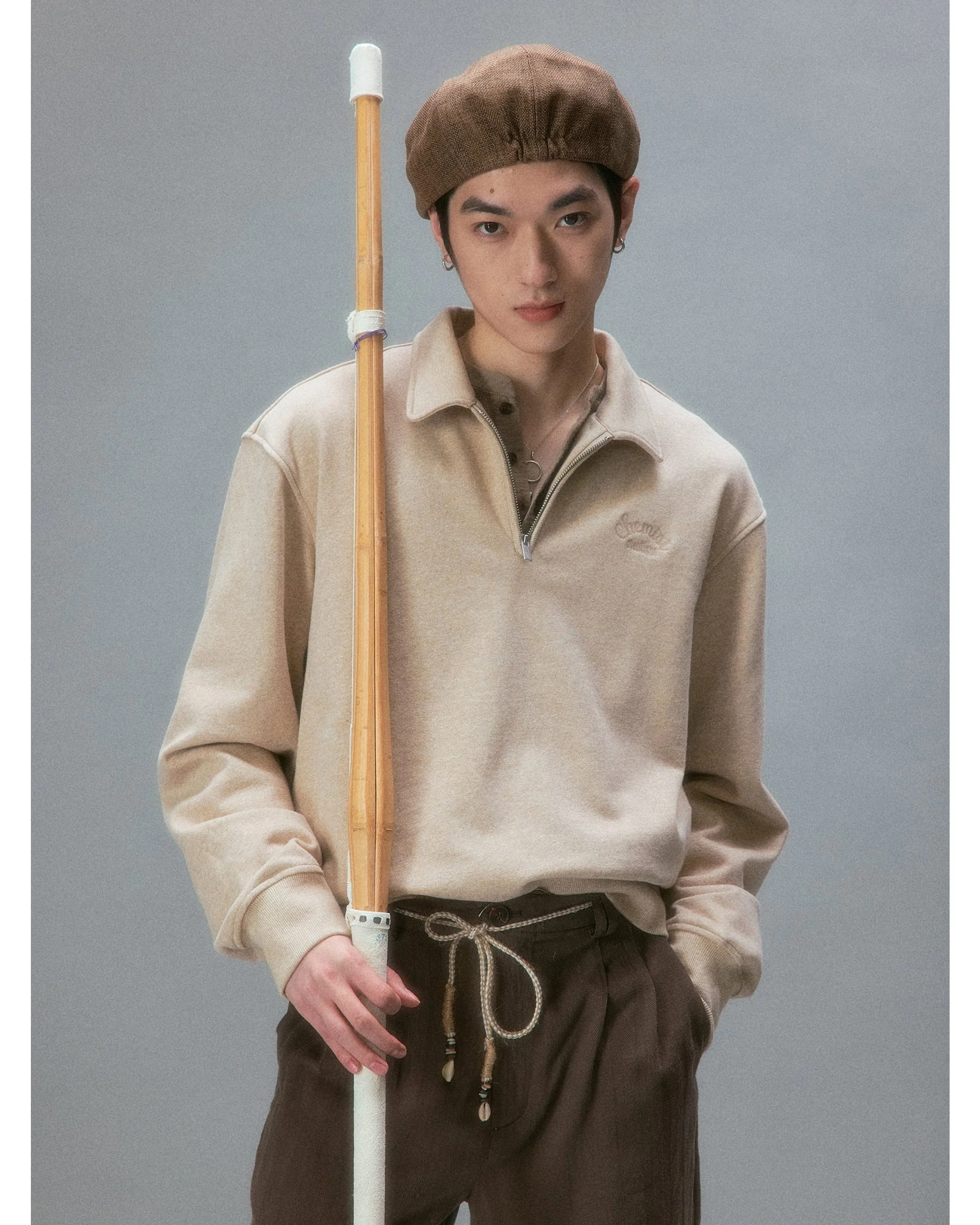 Minimal Drawstring Collar Sweatshirt - Image 6
