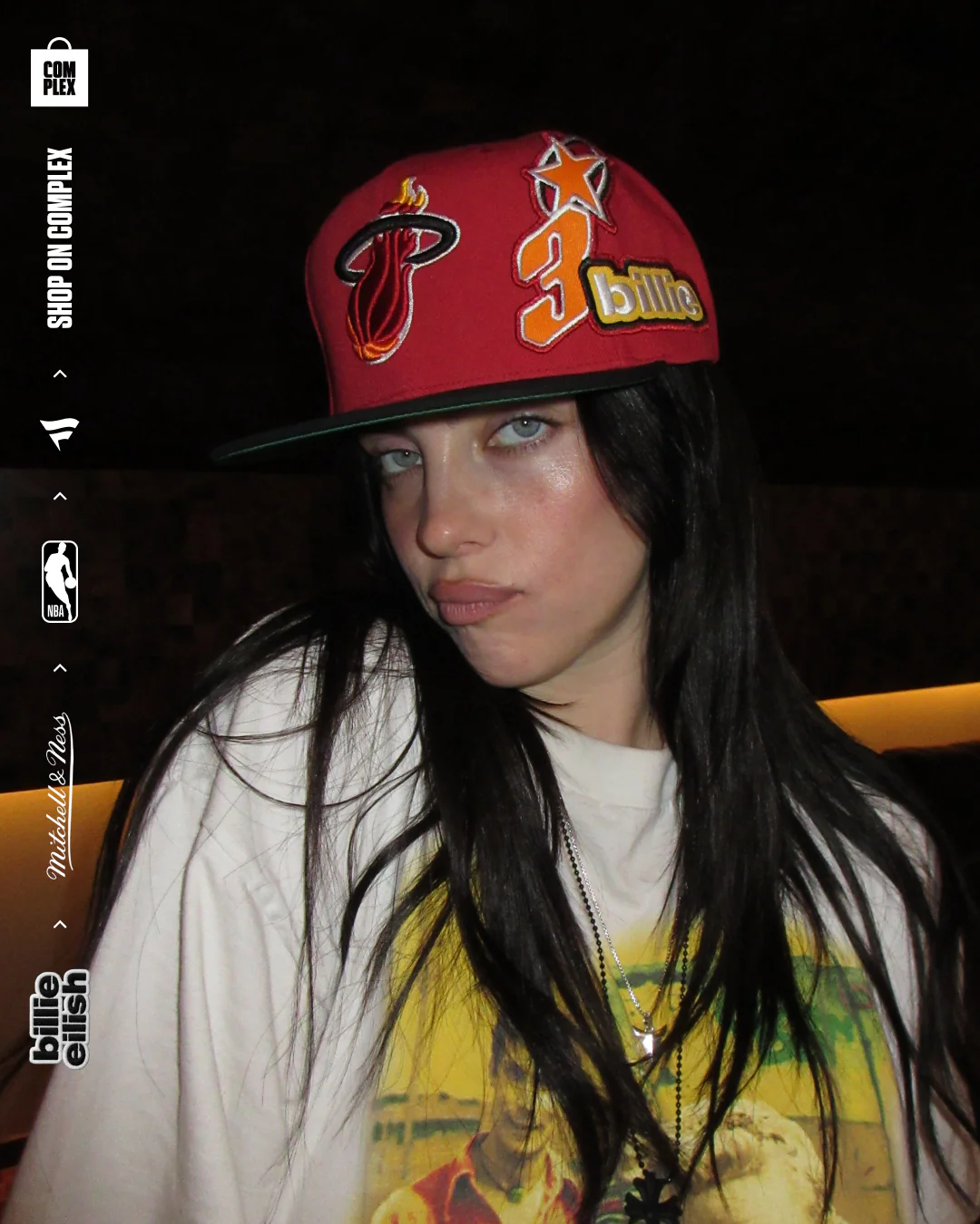 Mitchell & Ness x Billie Eilish Miami Heat NBA B.E. Patch Snapback - Image 2