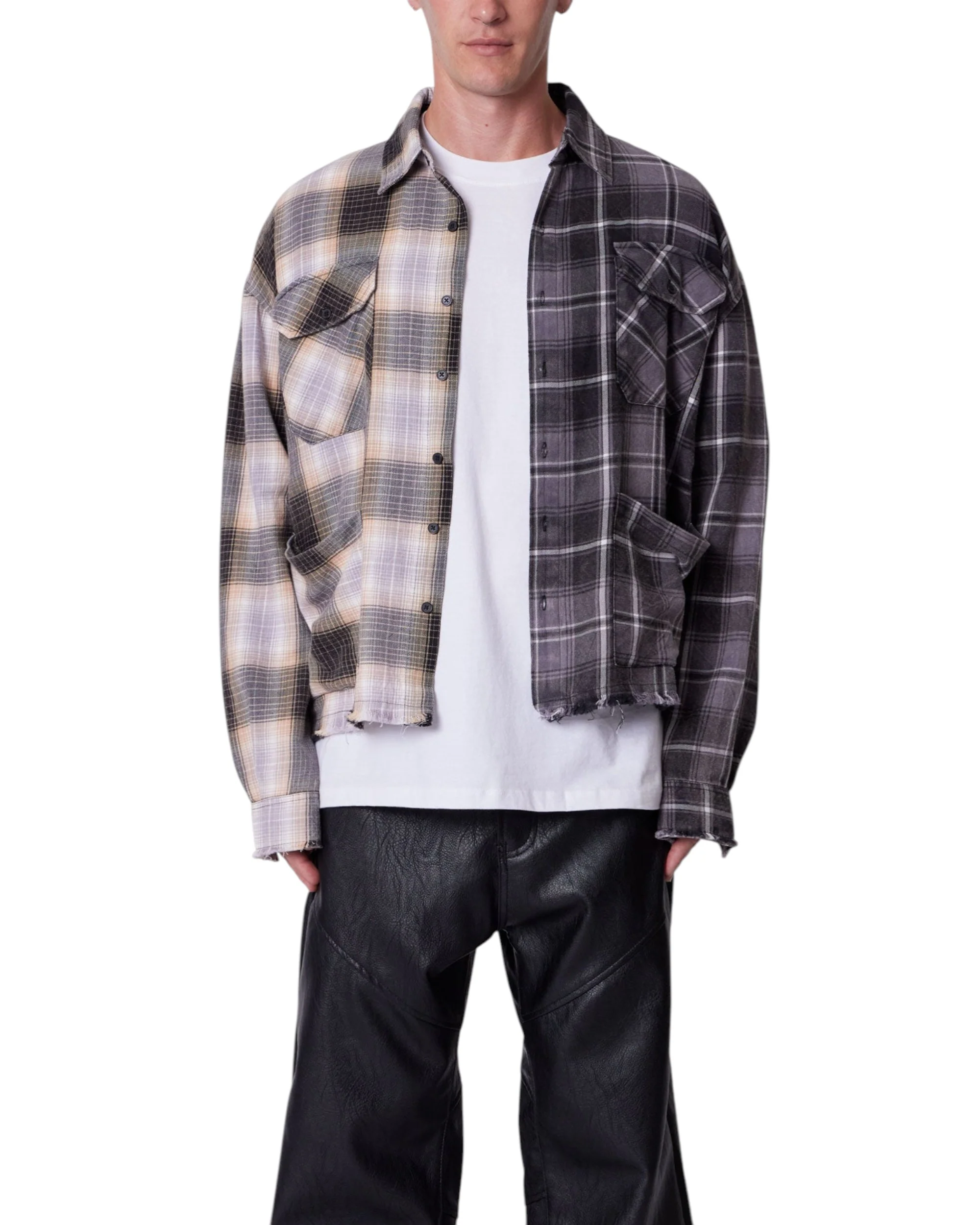 Mixed Flannel Shirt - Olive/Brown - Image 2