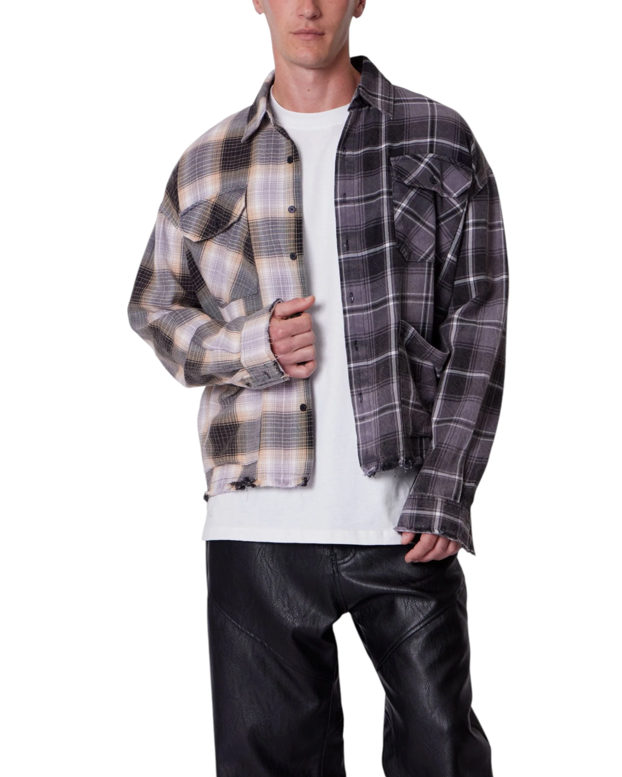 Mixed Flannel Shirt - Olive/Brown - Image 4