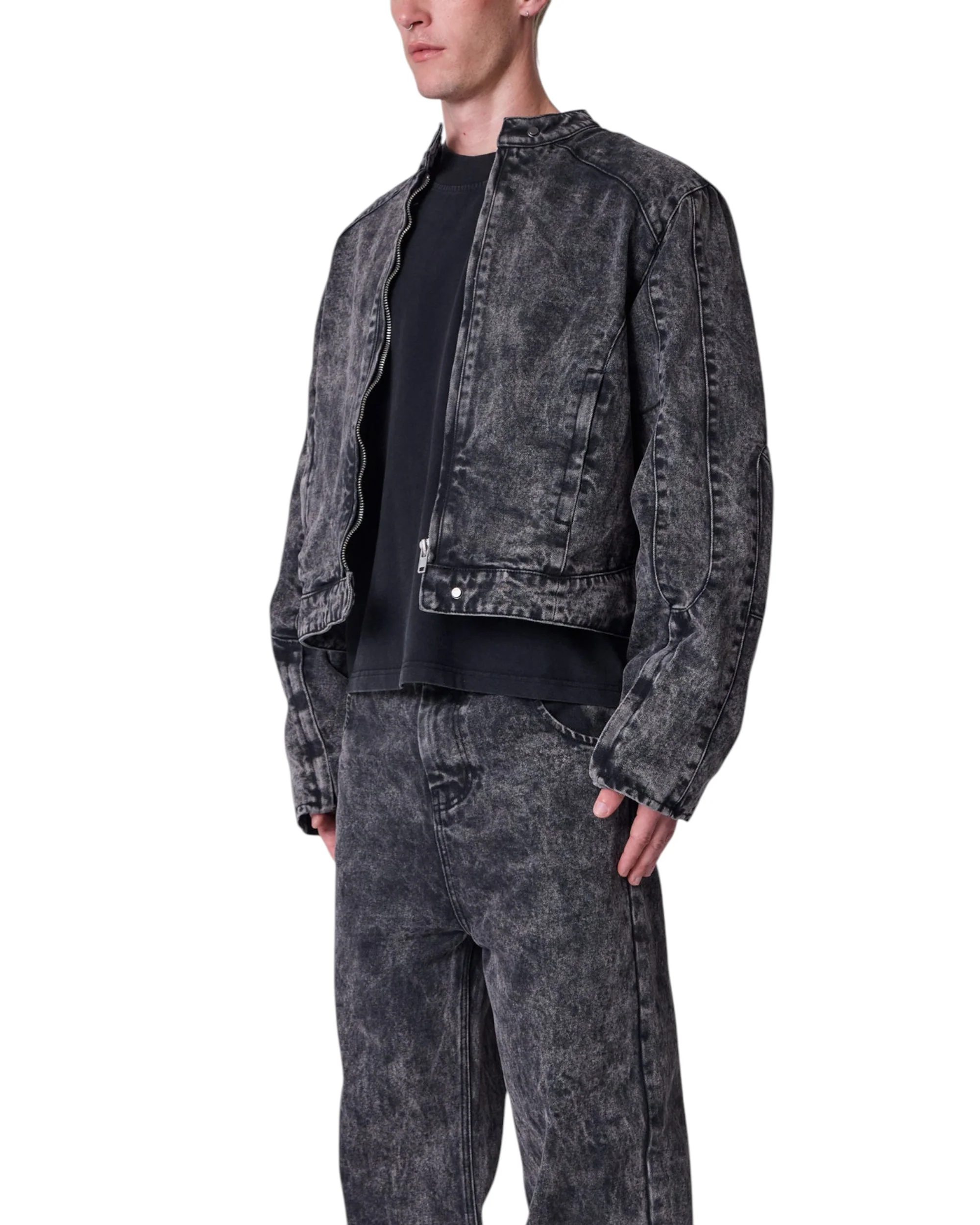 Moto Denim Jacket - Vintage Black - Image 3