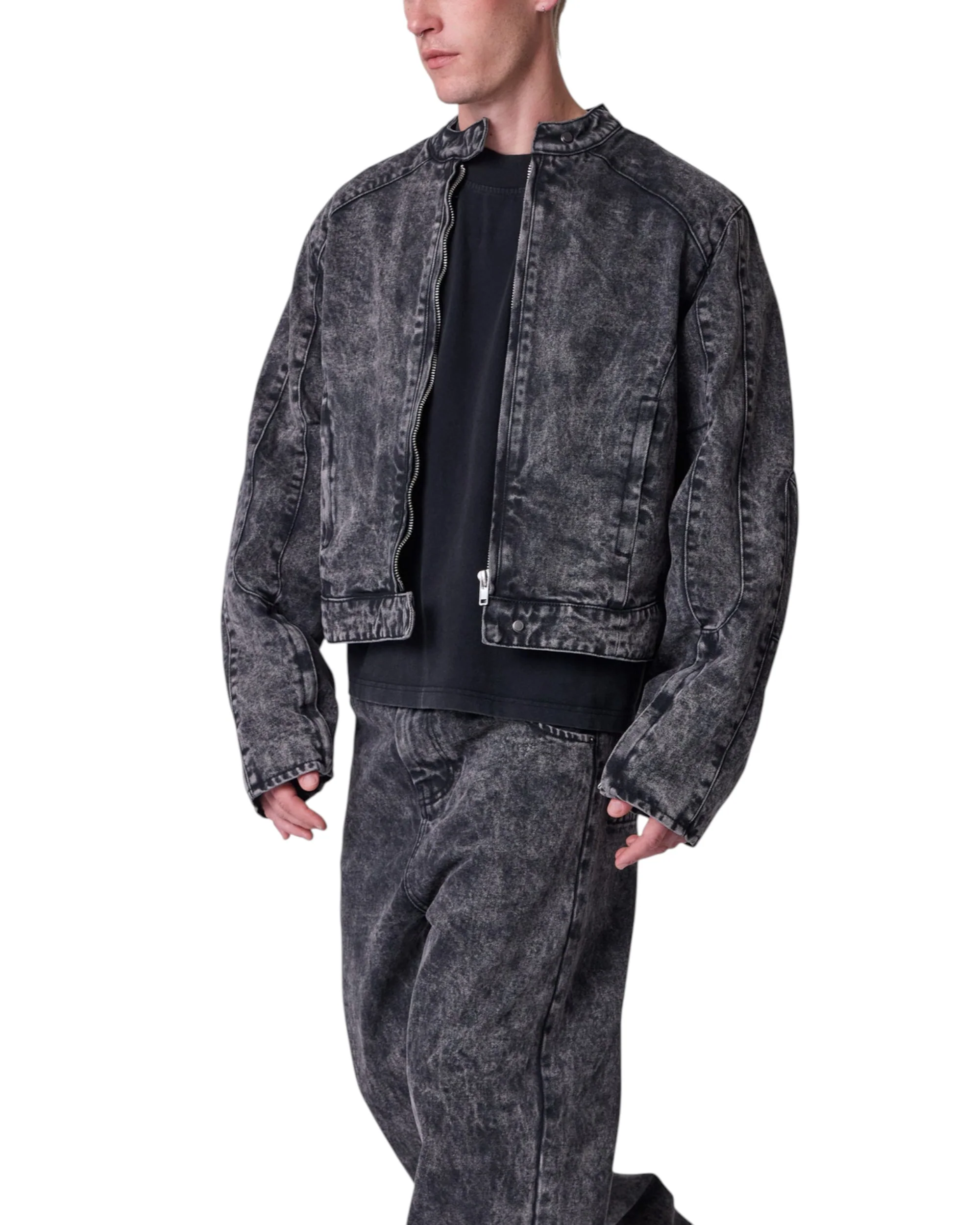 Moto Denim Jacket - Vintage Black - Image 4