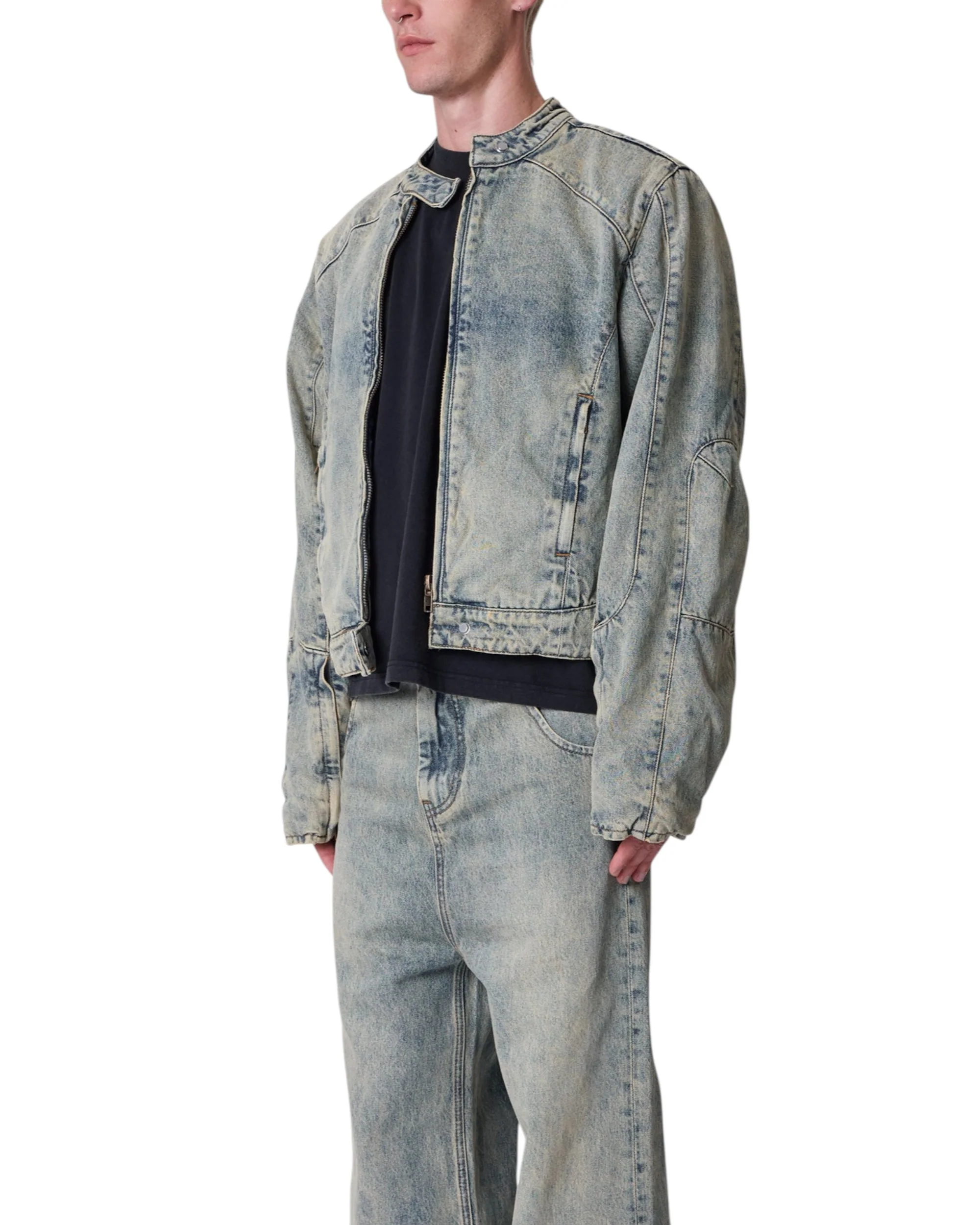 Moto Denim Jacket - Vintage Blue - Image 5