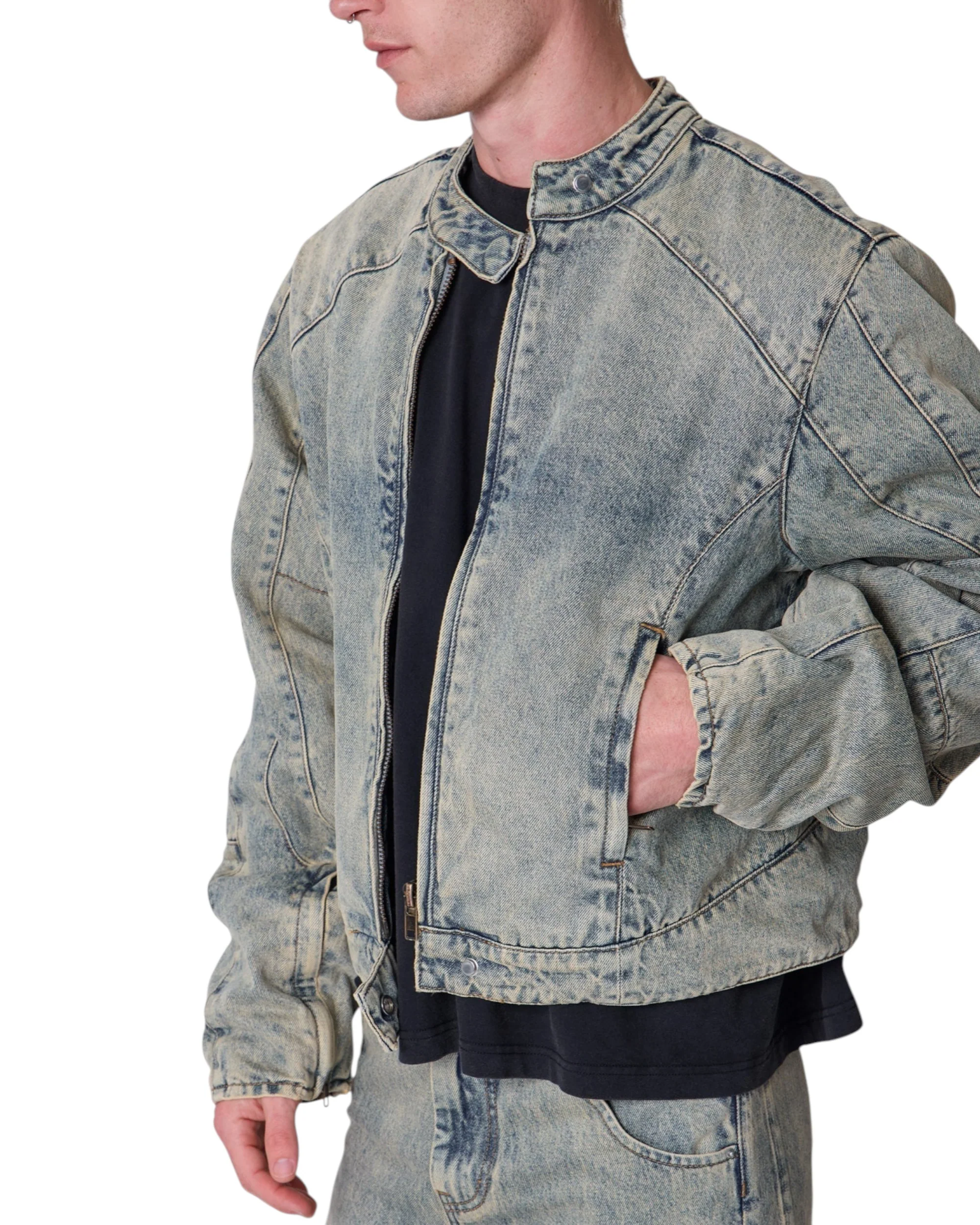 Moto Denim Jacket - Vintage Blue - Image 8