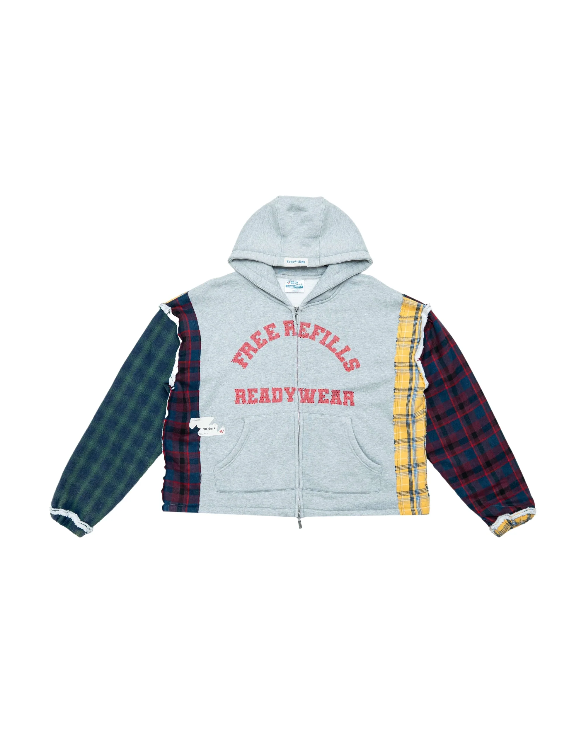 Multi Flannel Zip-Up Hoodie - Grey