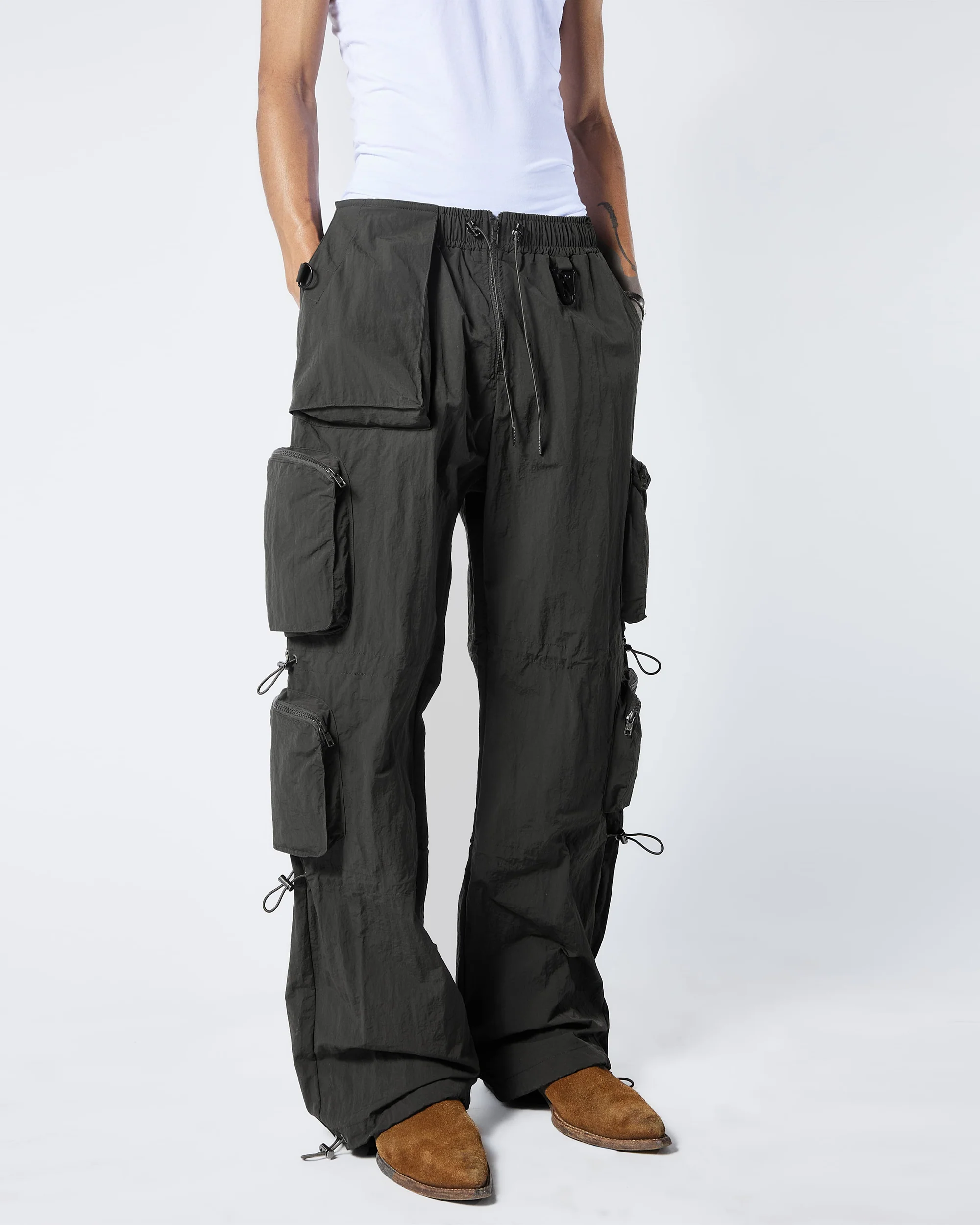 Nylon Parachute Pants- CHARCOAL - Image 2