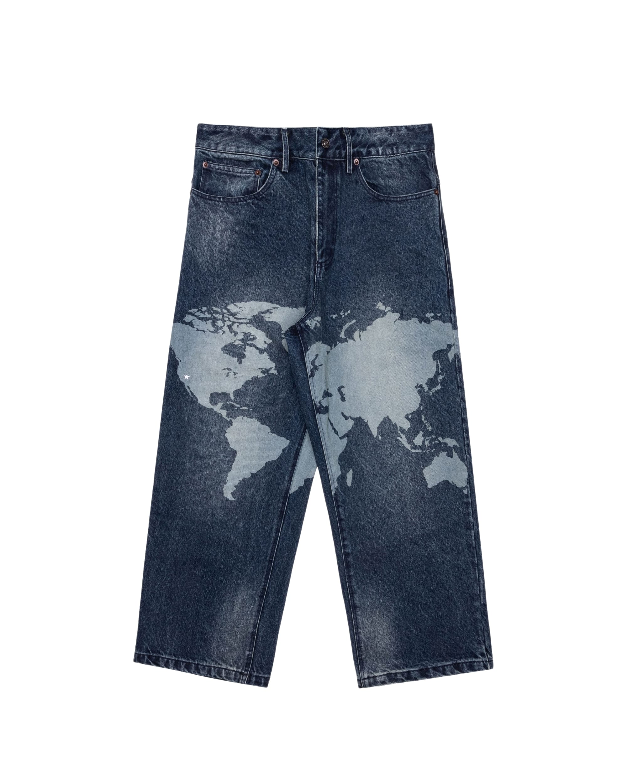 OTA Raw Washed Las Vegas To The World Atlas Denim Baggy Jeans