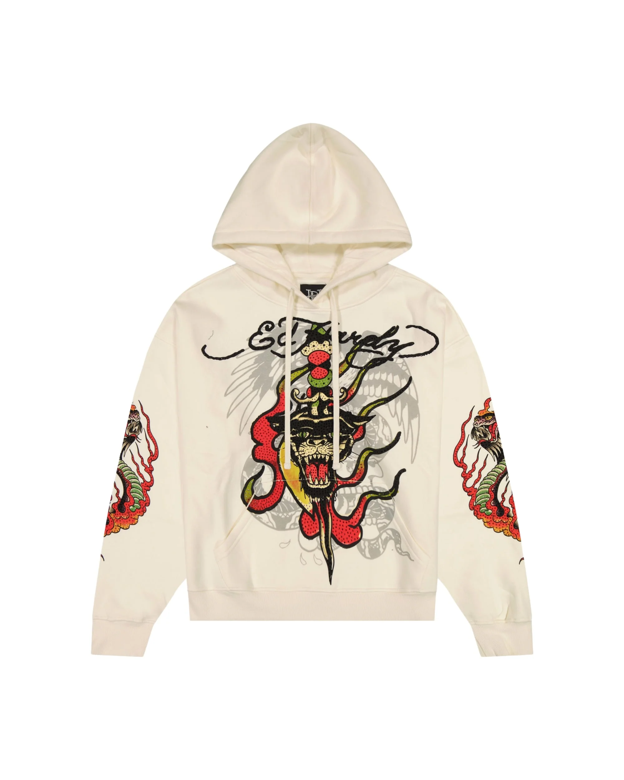 Panther Flame Rhinestone Boxy Fleece Hoodie