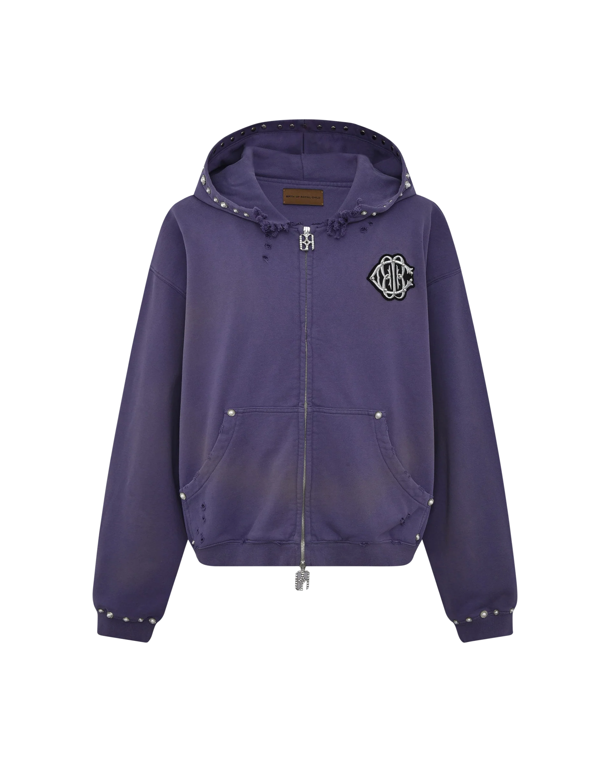 PEARL STUDDED BOXY ZIP HOODIE PURPLE