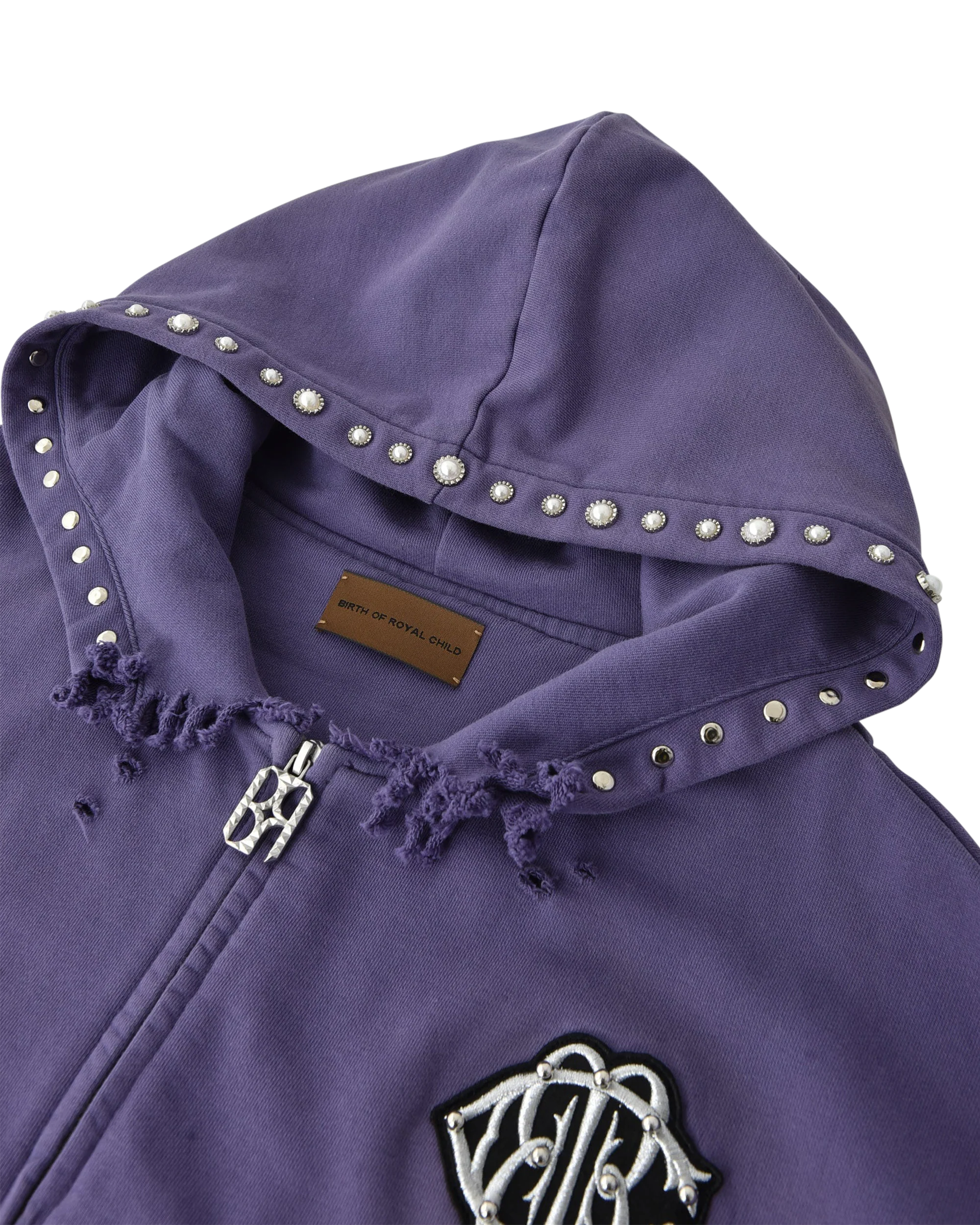 PEARL STUDDED BOXY ZIP HOODIE PURPLE - Image 3