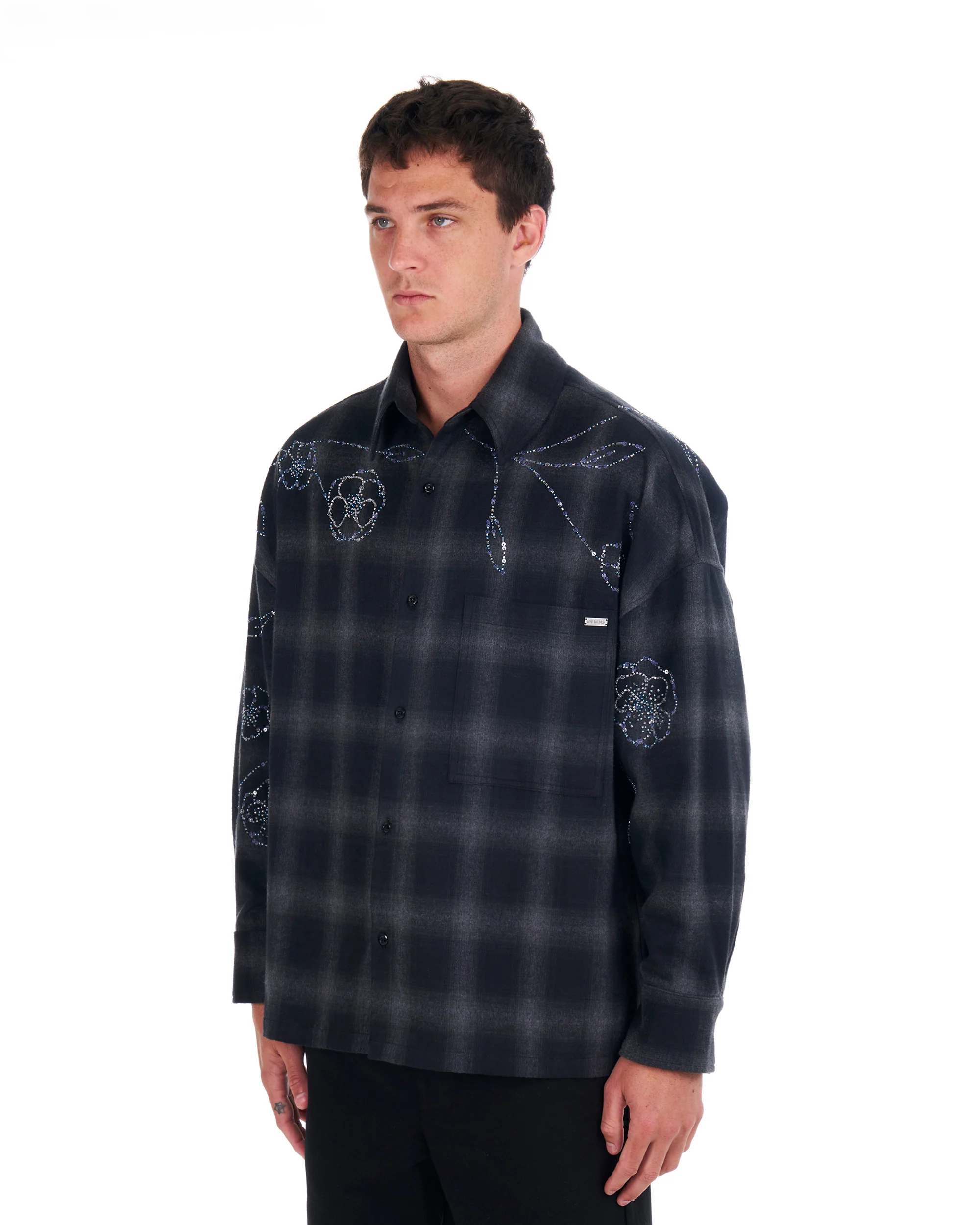Plaid Beaded Oversized Shirt - Image 2