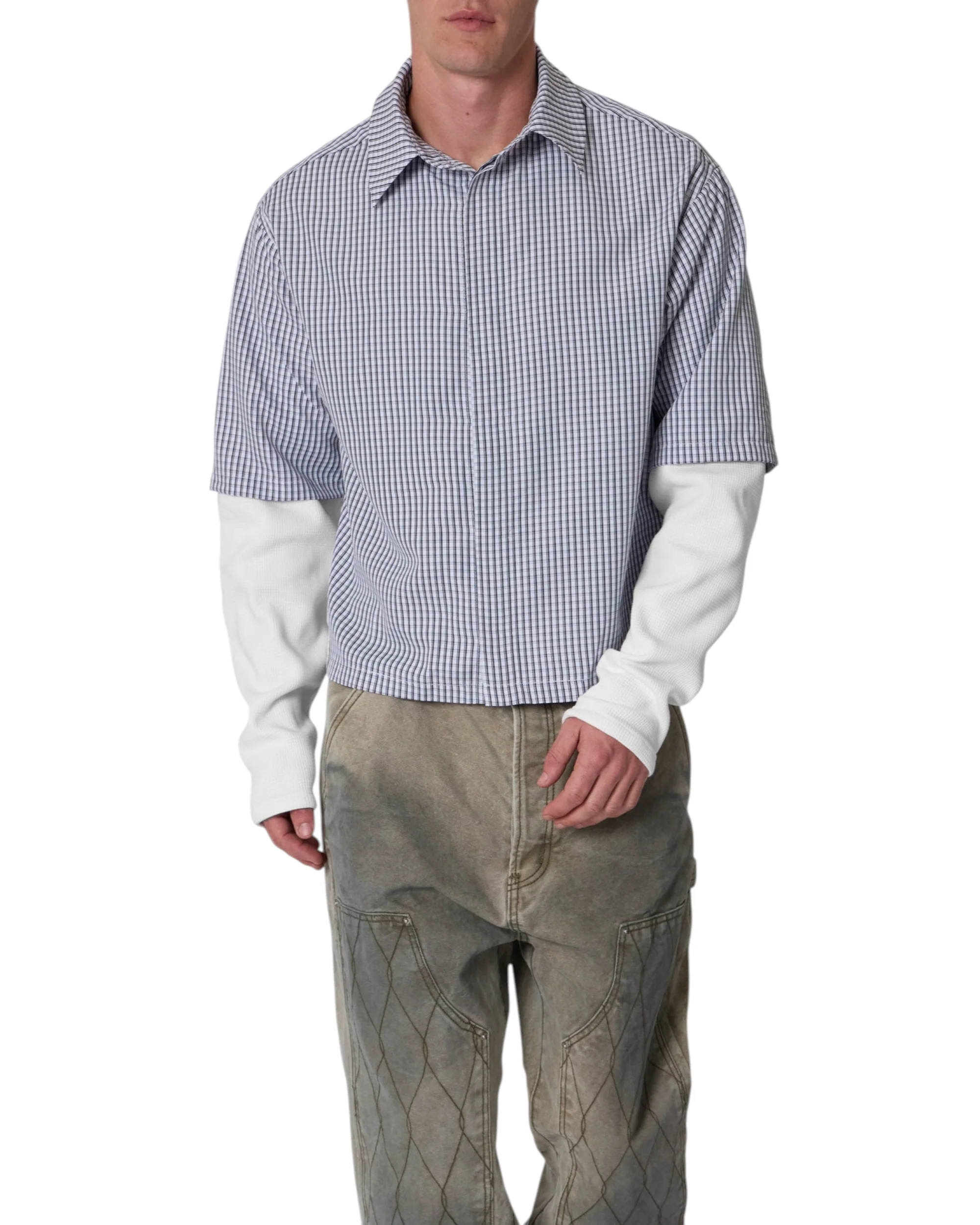 Poplin Thermal Cropped Shirt - Black/White - Image 3