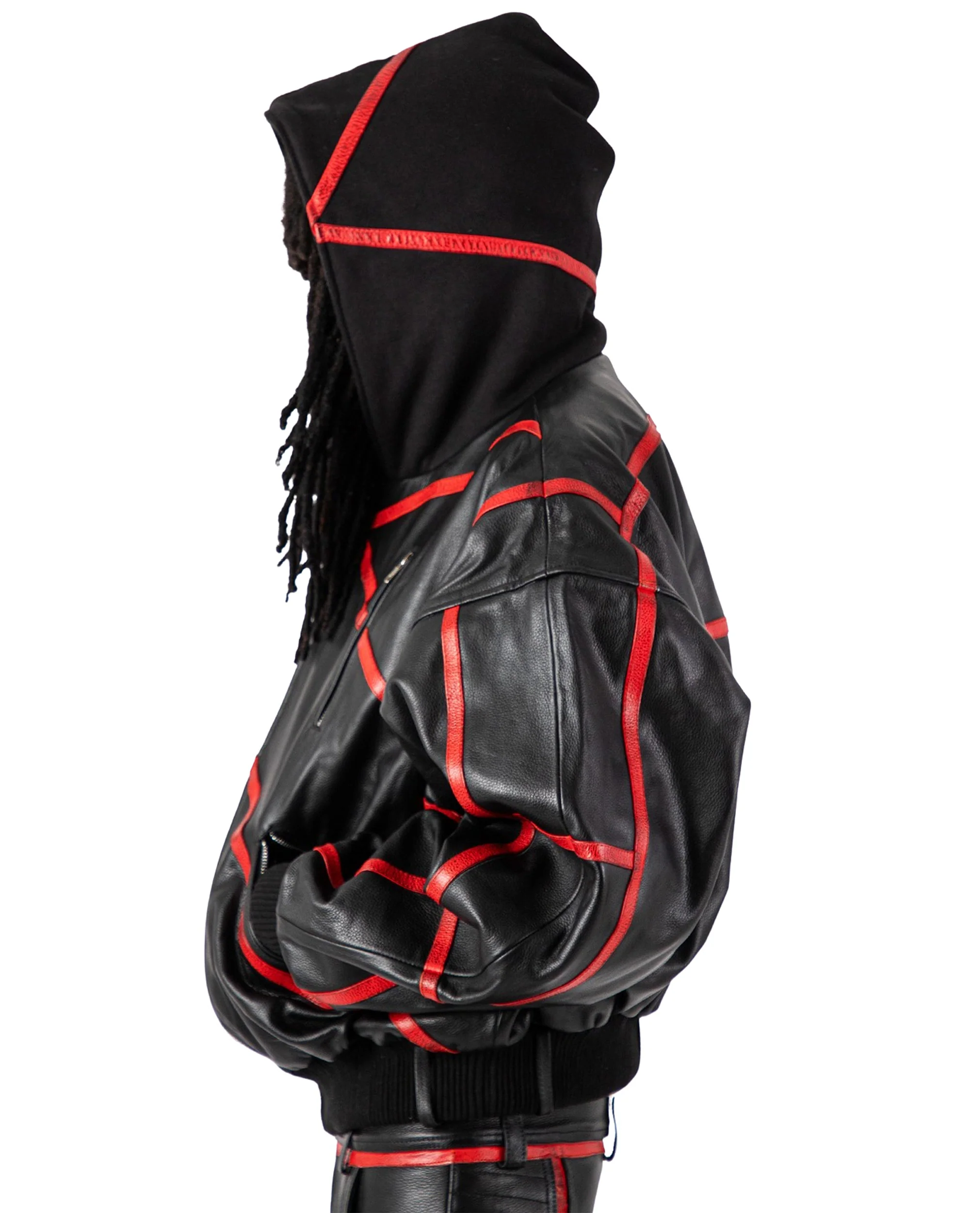 "PRYZM" LEATHER BOMBER - BLACK/RED - Image 4